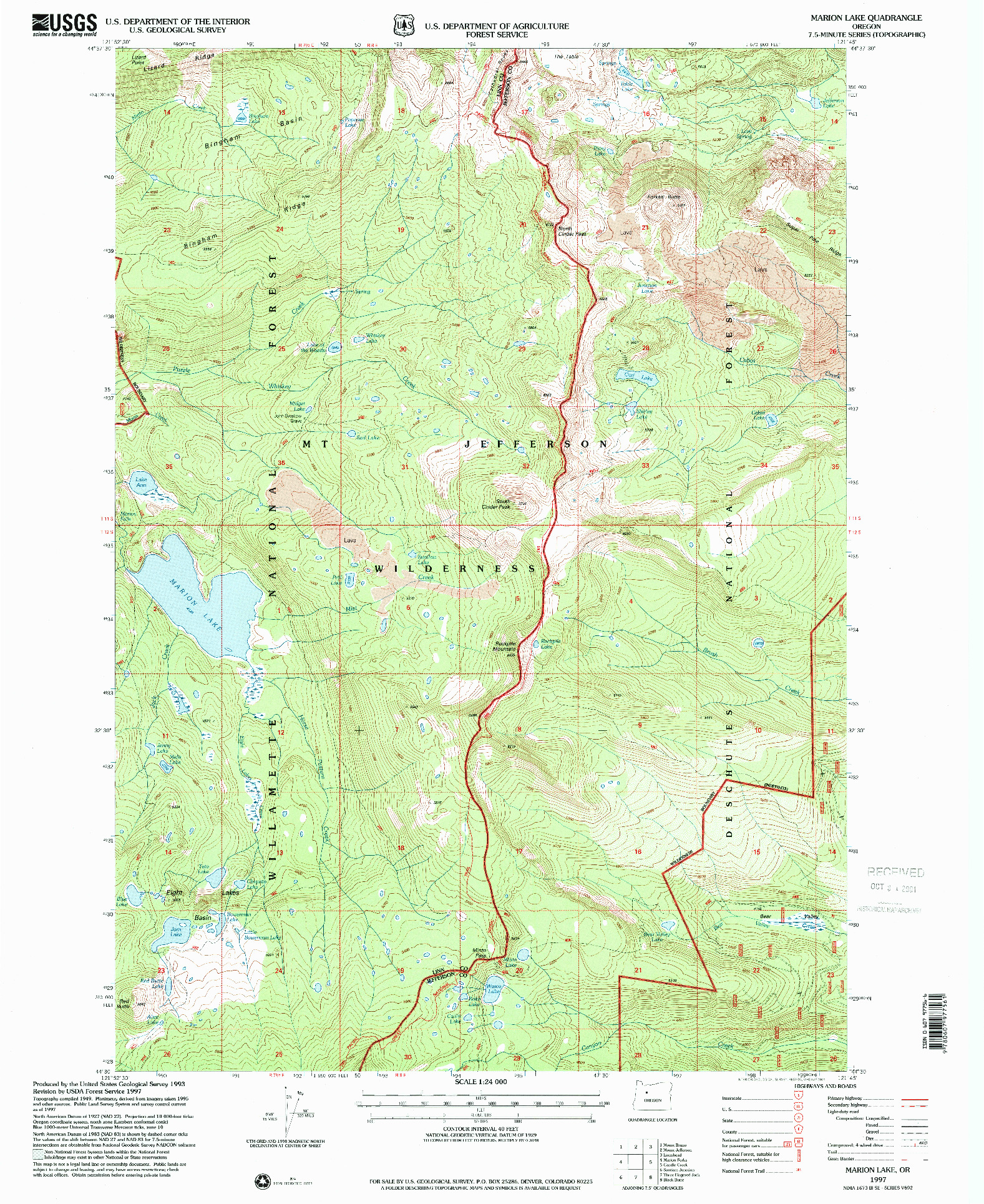 USGS 1:24000-SCALE QUADRANGLE FOR MARION LAKE, OR 1997