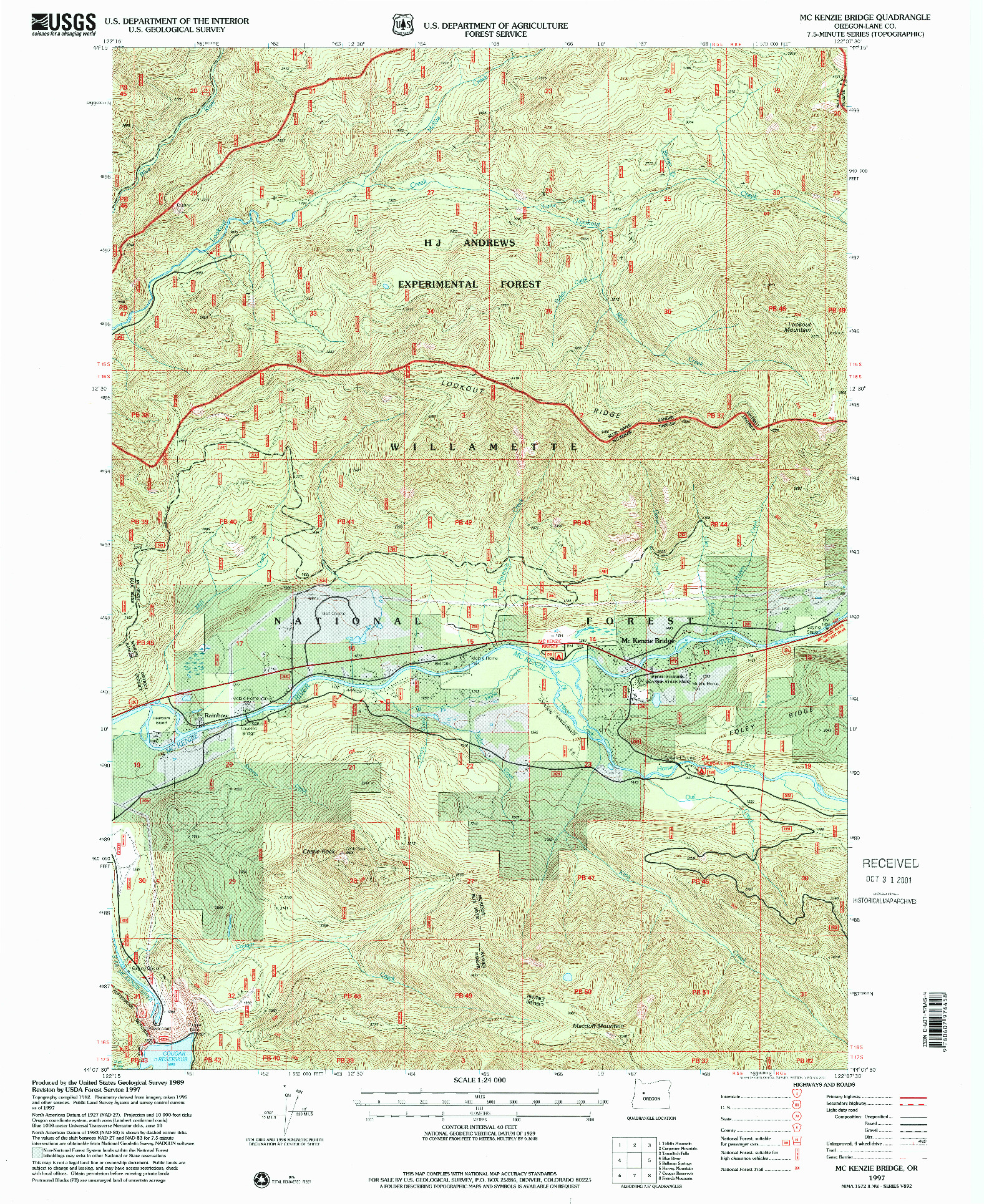 USGS 1:24000-SCALE QUADRANGLE FOR MC KENZIE BRIDGE, OR 1997