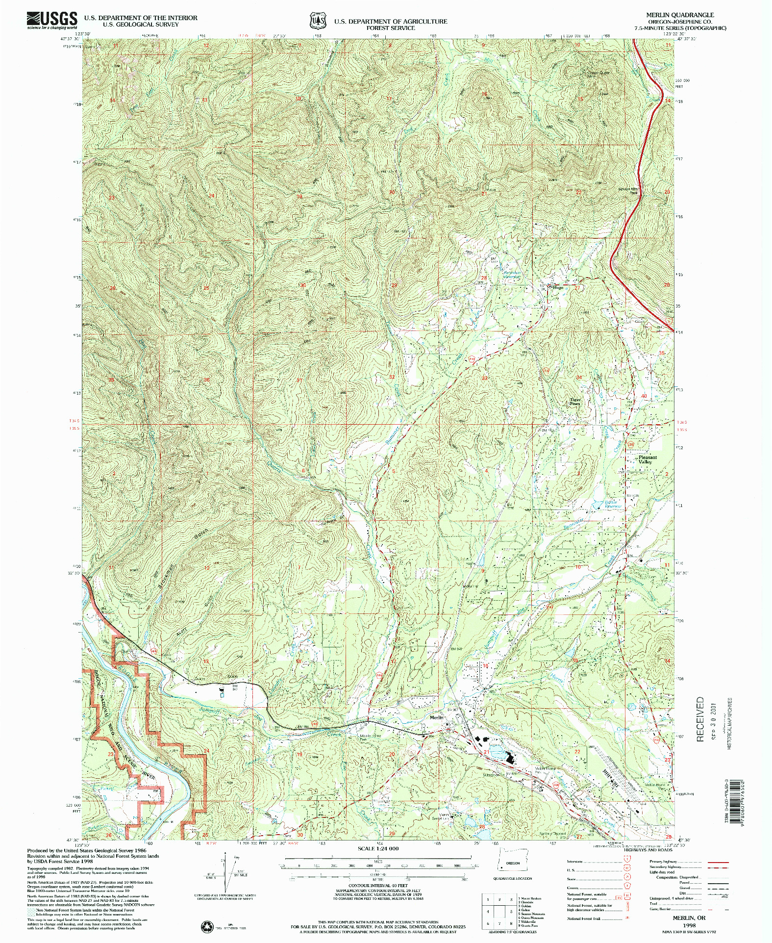 USGS 1:24000-SCALE QUADRANGLE FOR MERLIN, OR 1998