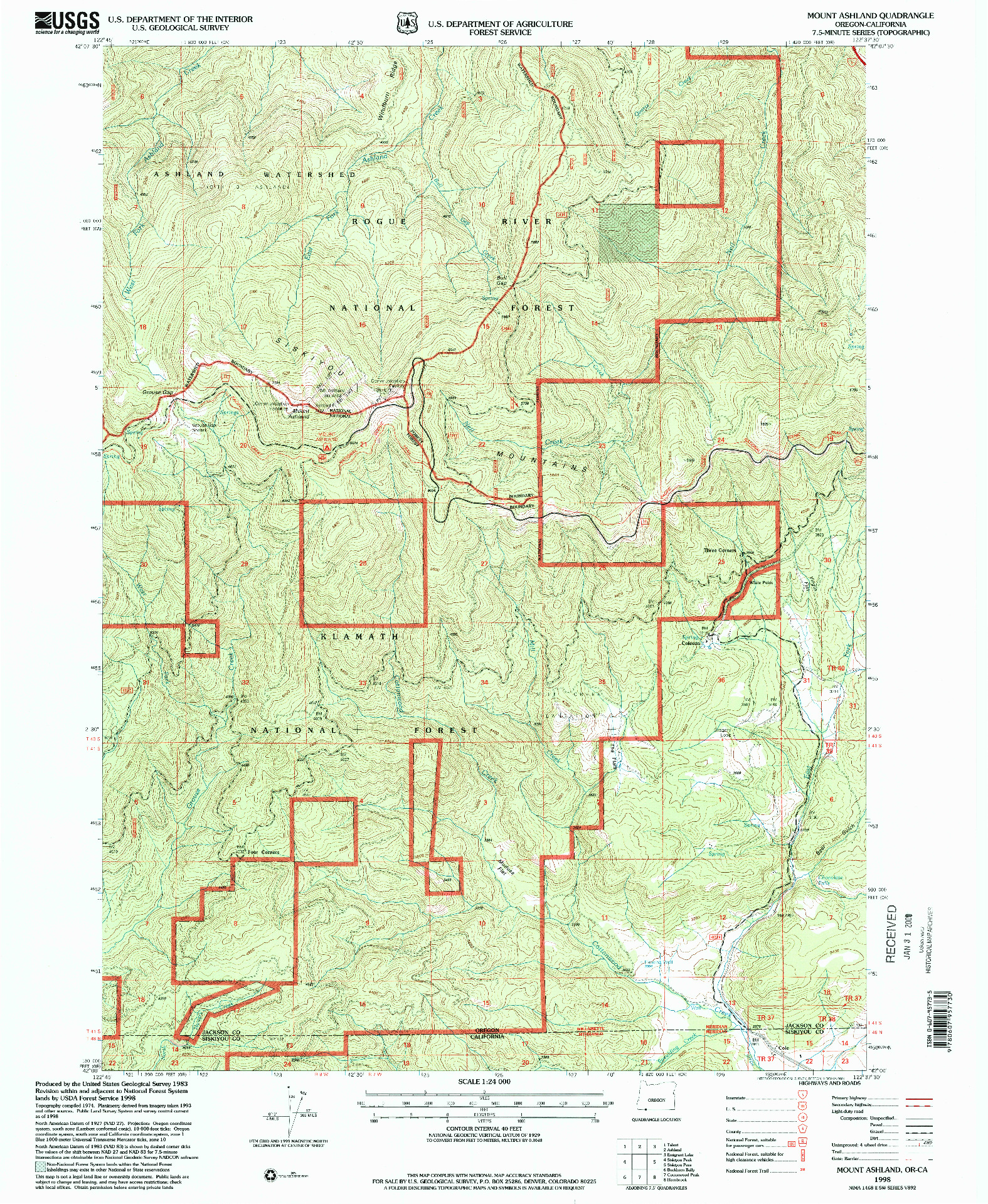 USGS 1:24000-SCALE QUADRANGLE FOR MOUNT ASHLAND, OR 1998