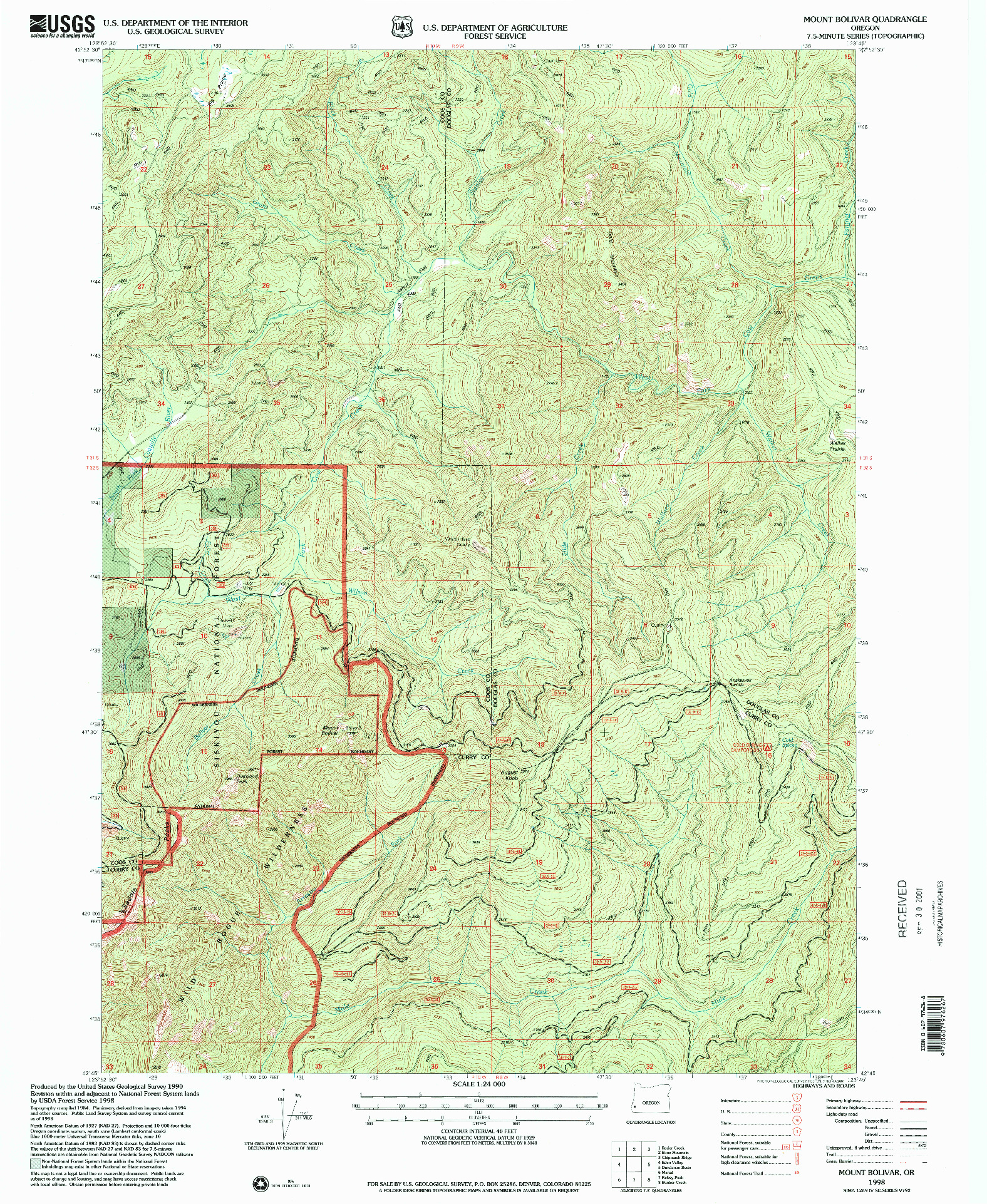 USGS 1:24000-SCALE QUADRANGLE FOR MOUNT BOLIVAR, OR 1998