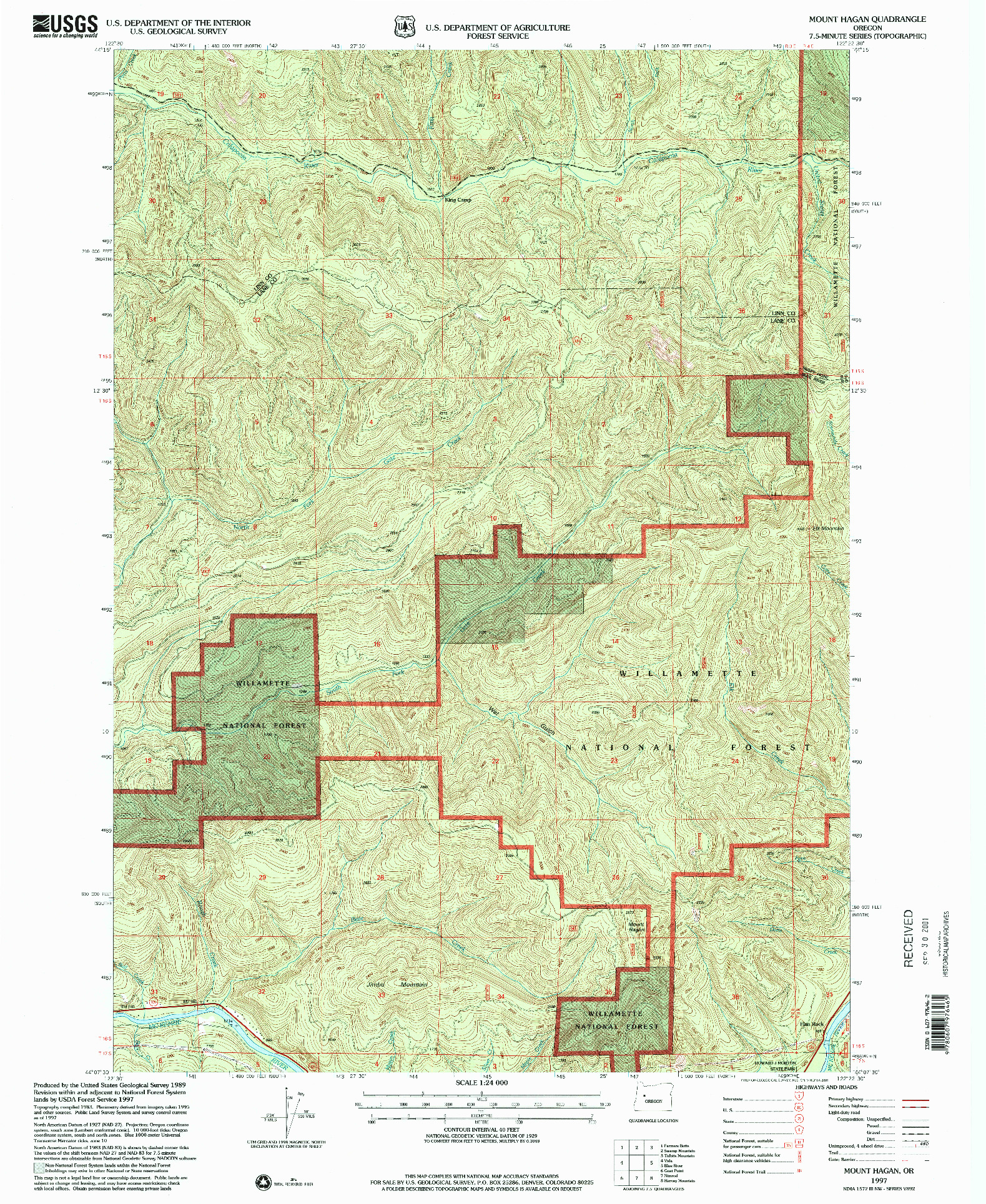 USGS 1:24000-SCALE QUADRANGLE FOR MOUNT HAGAN, OR 1997