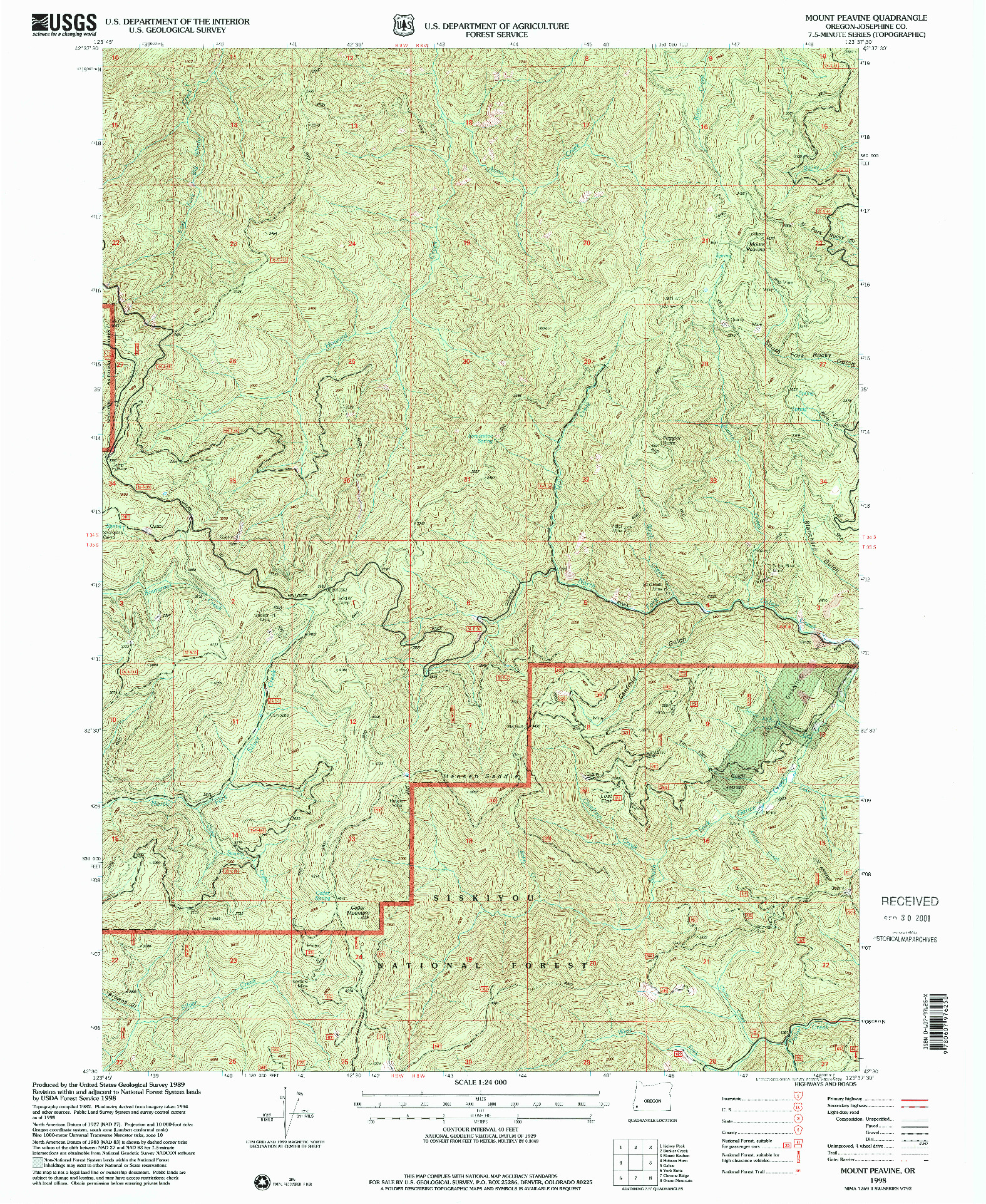 USGS 1:24000-SCALE QUADRANGLE FOR MOUNT PEAVINE, OR 1998