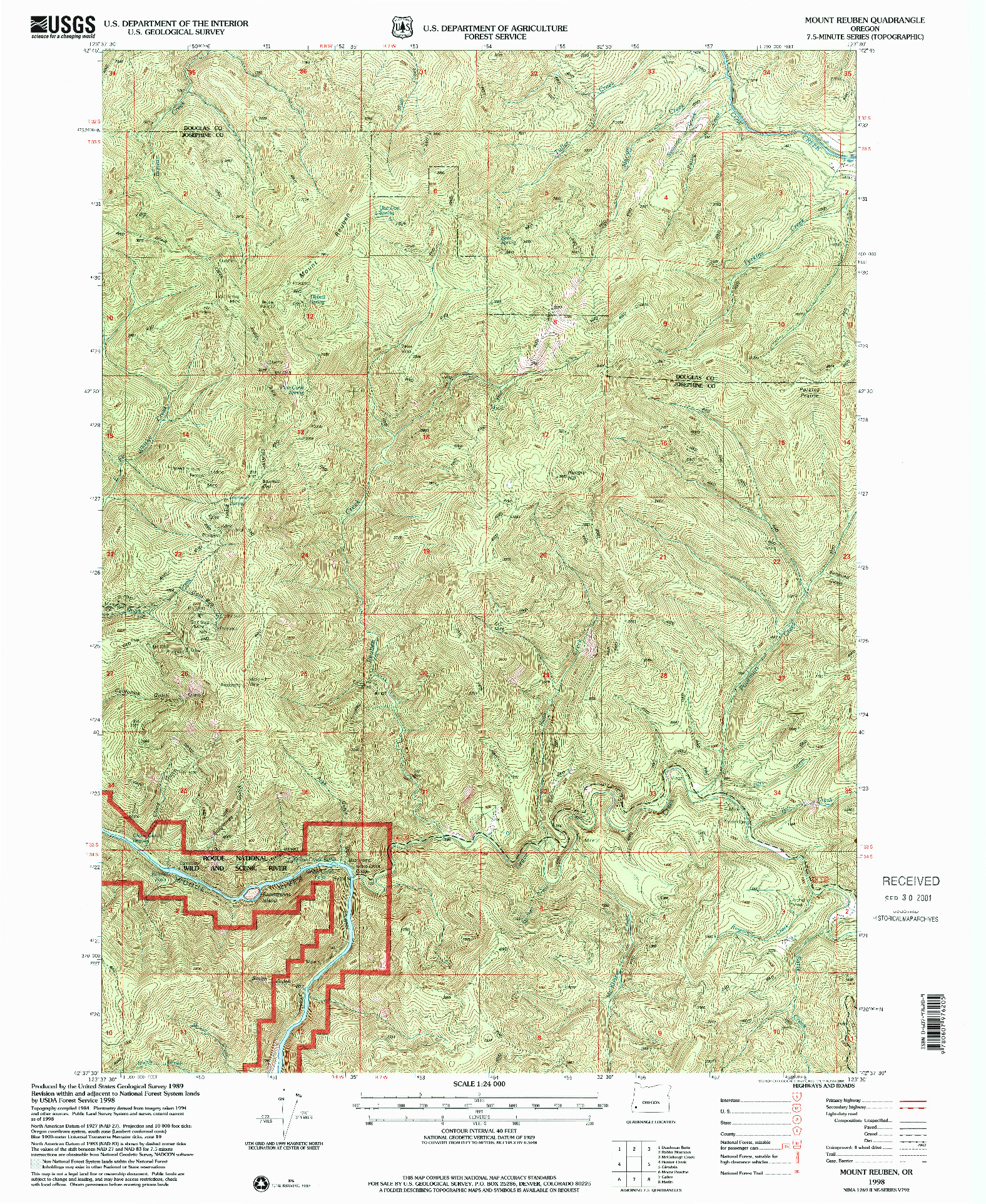 USGS 1:24000-SCALE QUADRANGLE FOR MOUNT REUBEN, OR 1998