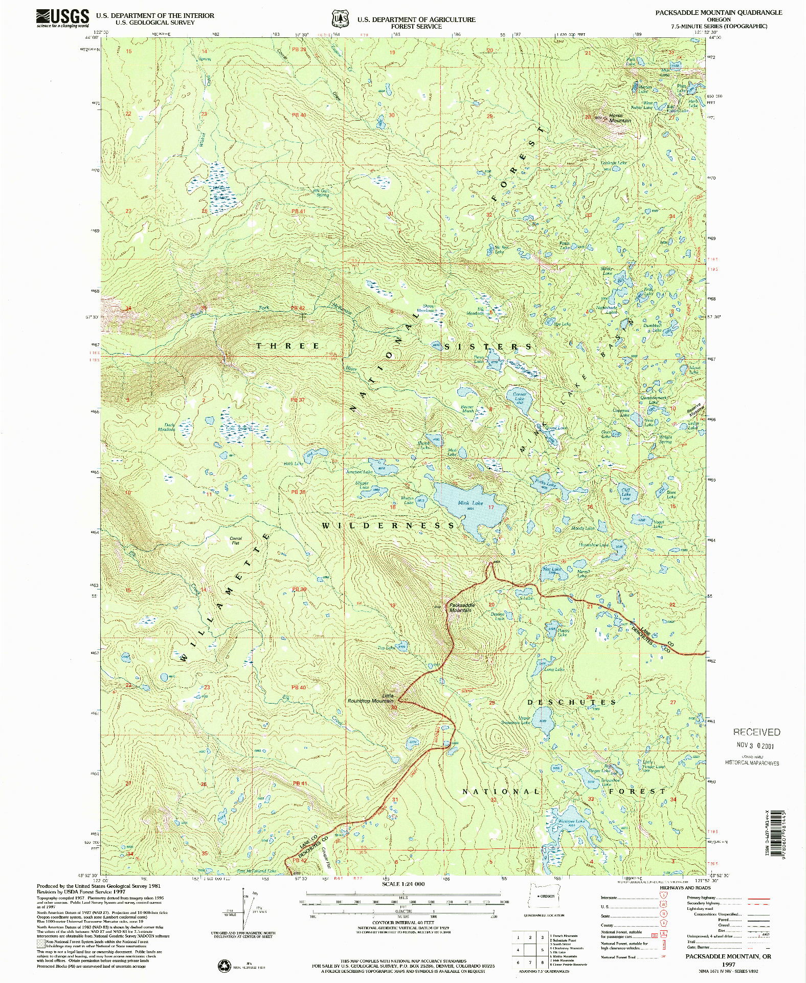 USGS 1:24000-SCALE QUADRANGLE FOR PACKSADDLE MOUNTAIN, OR 1997