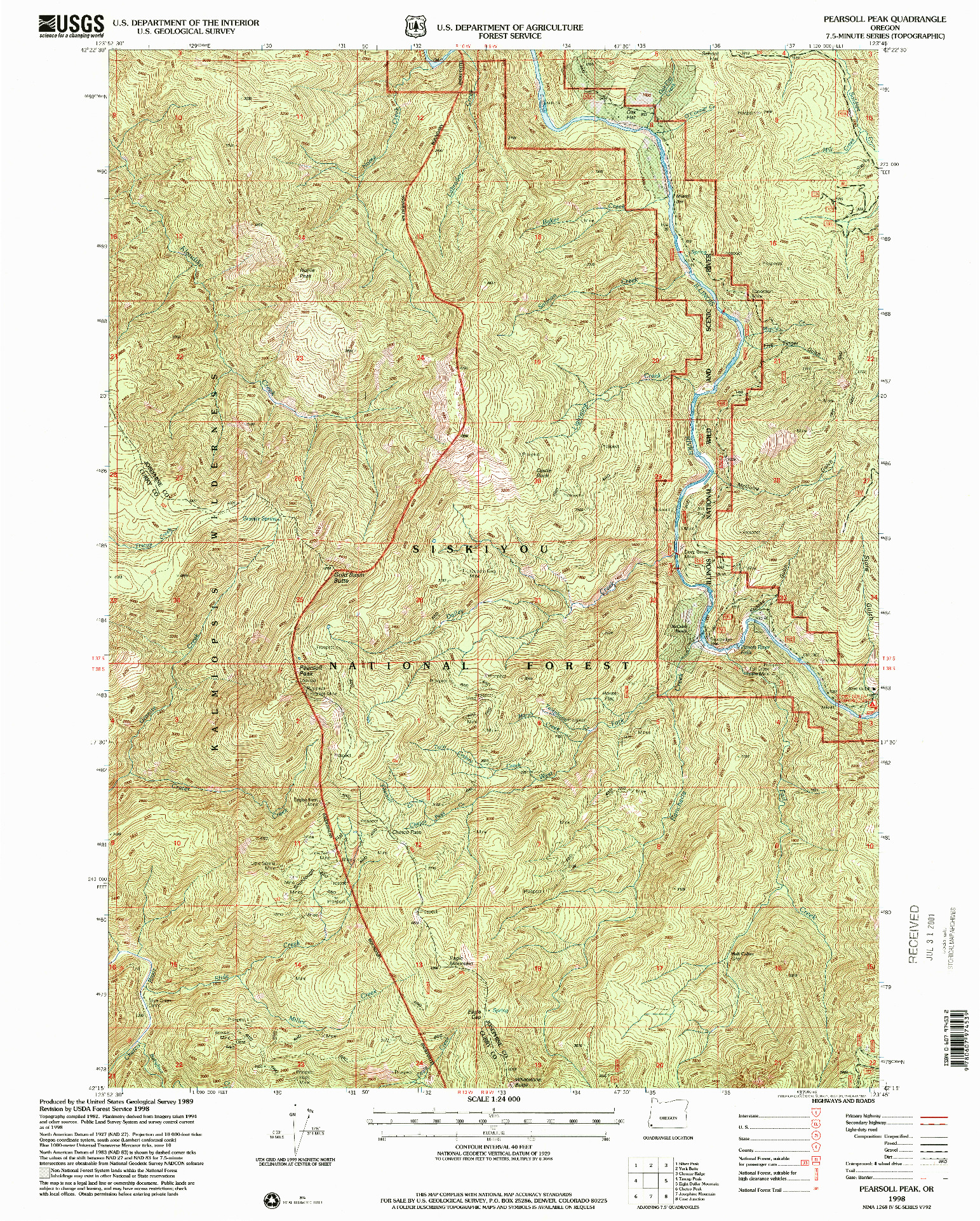 USGS 1:24000-SCALE QUADRANGLE FOR PEARSOLL PEAK, OR 1998