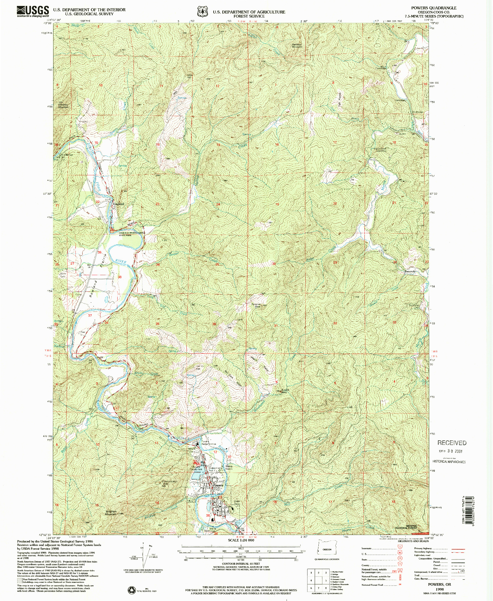 USGS 1:24000-SCALE QUADRANGLE FOR POWERS, OR 1998