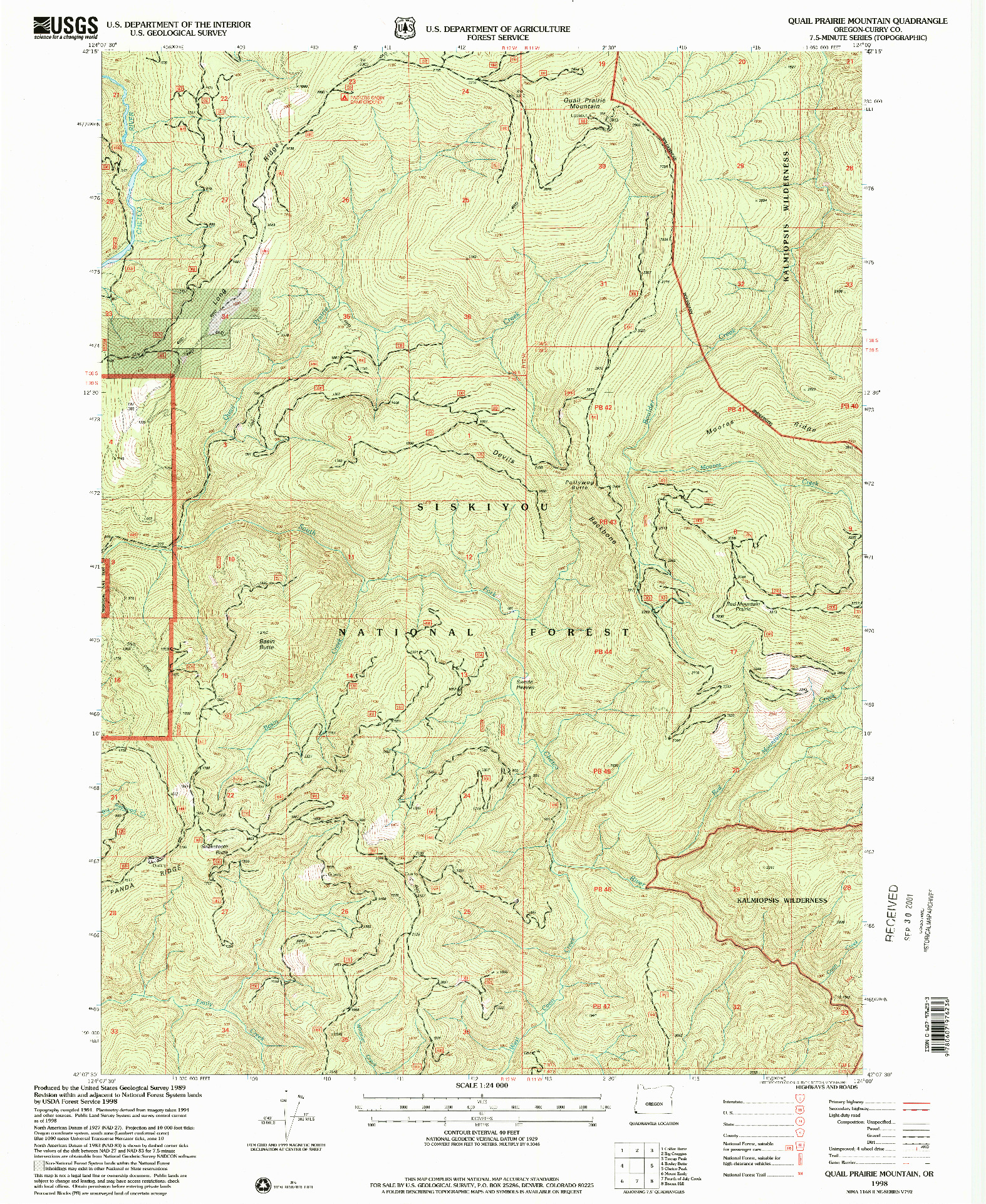 USGS 1:24000-SCALE QUADRANGLE FOR QUAIL PRAIRIE MOUNTAIN, OR 1998