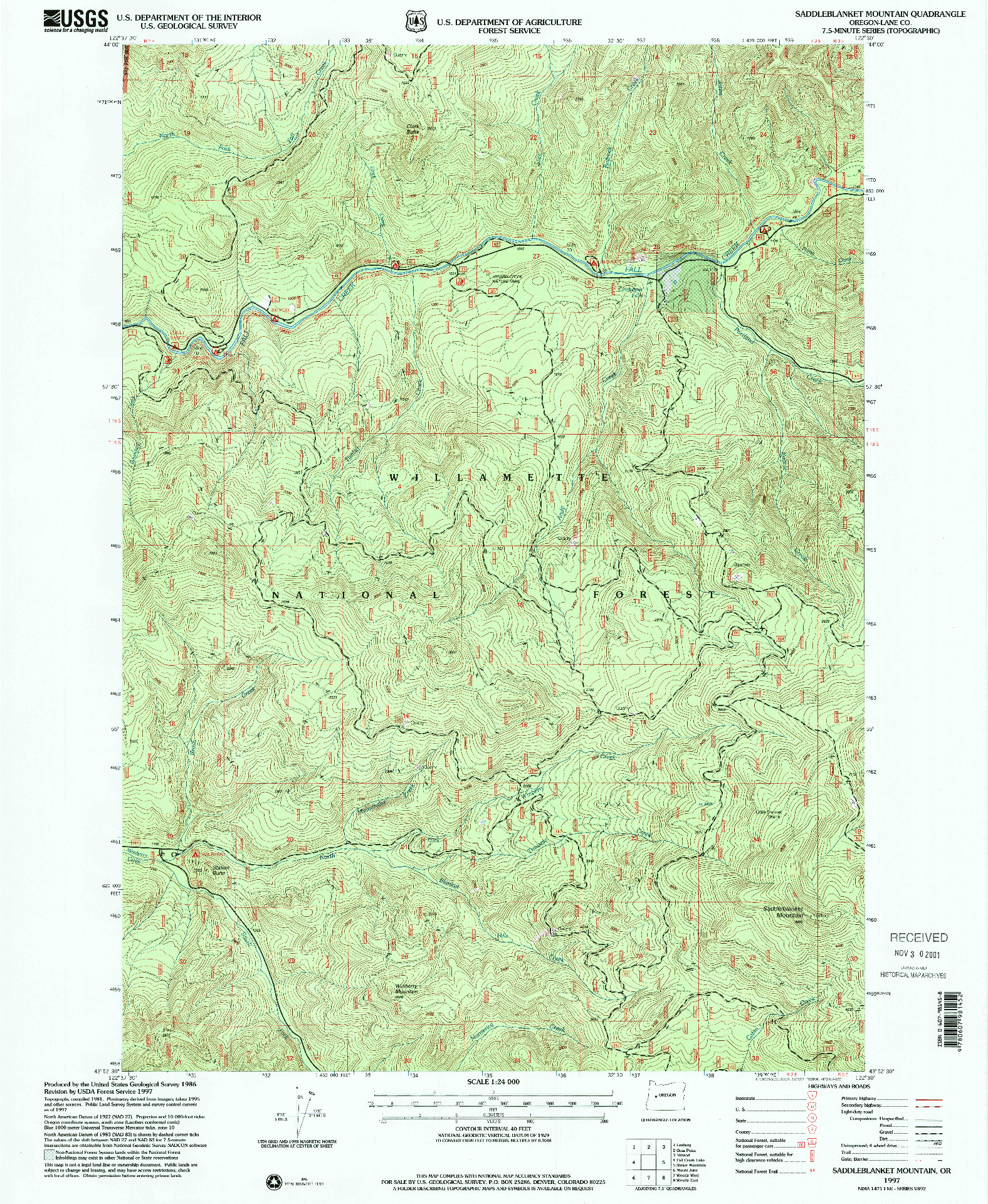 USGS 1:24000-SCALE QUADRANGLE FOR SADDLEBLANKET MOUNTAIN, OR 1997
