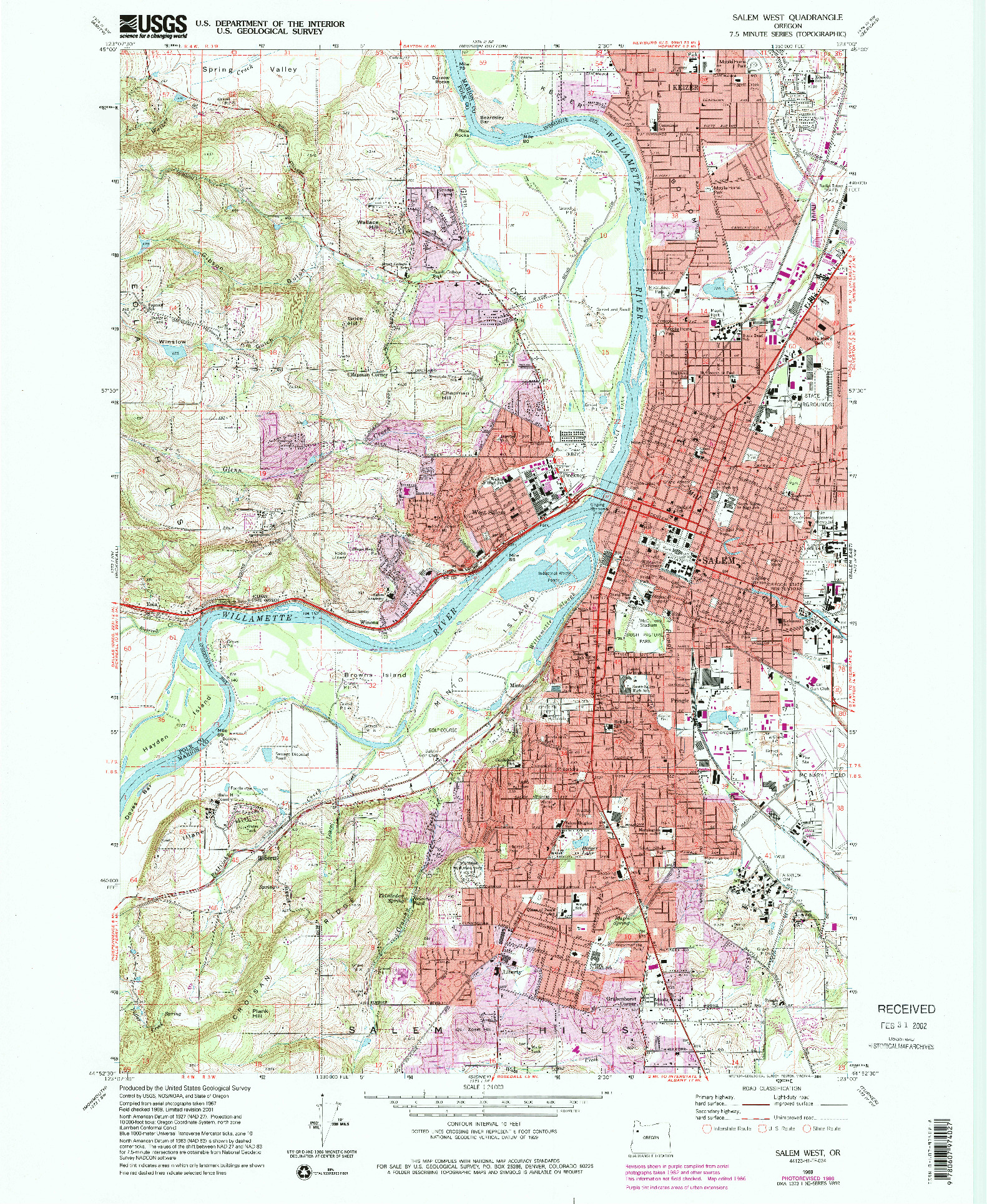 USGS 1:24000-SCALE QUADRANGLE FOR SALEM WEST, OR 1969