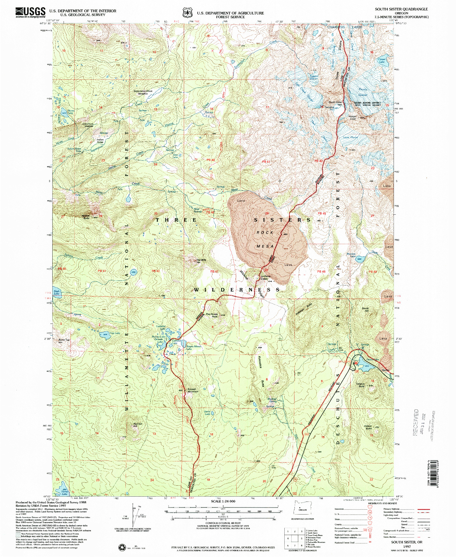 USGS 1:24000-SCALE QUADRANGLE FOR SOUTH SISTER, OR 1997