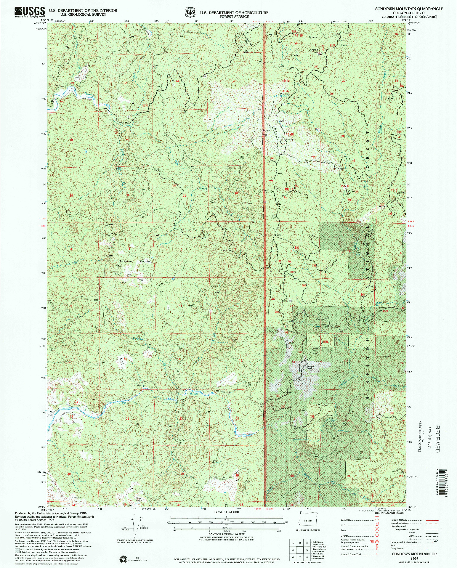 USGS 1:24000-SCALE QUADRANGLE FOR SUNDOWN MOUNTAIN, OR 1998