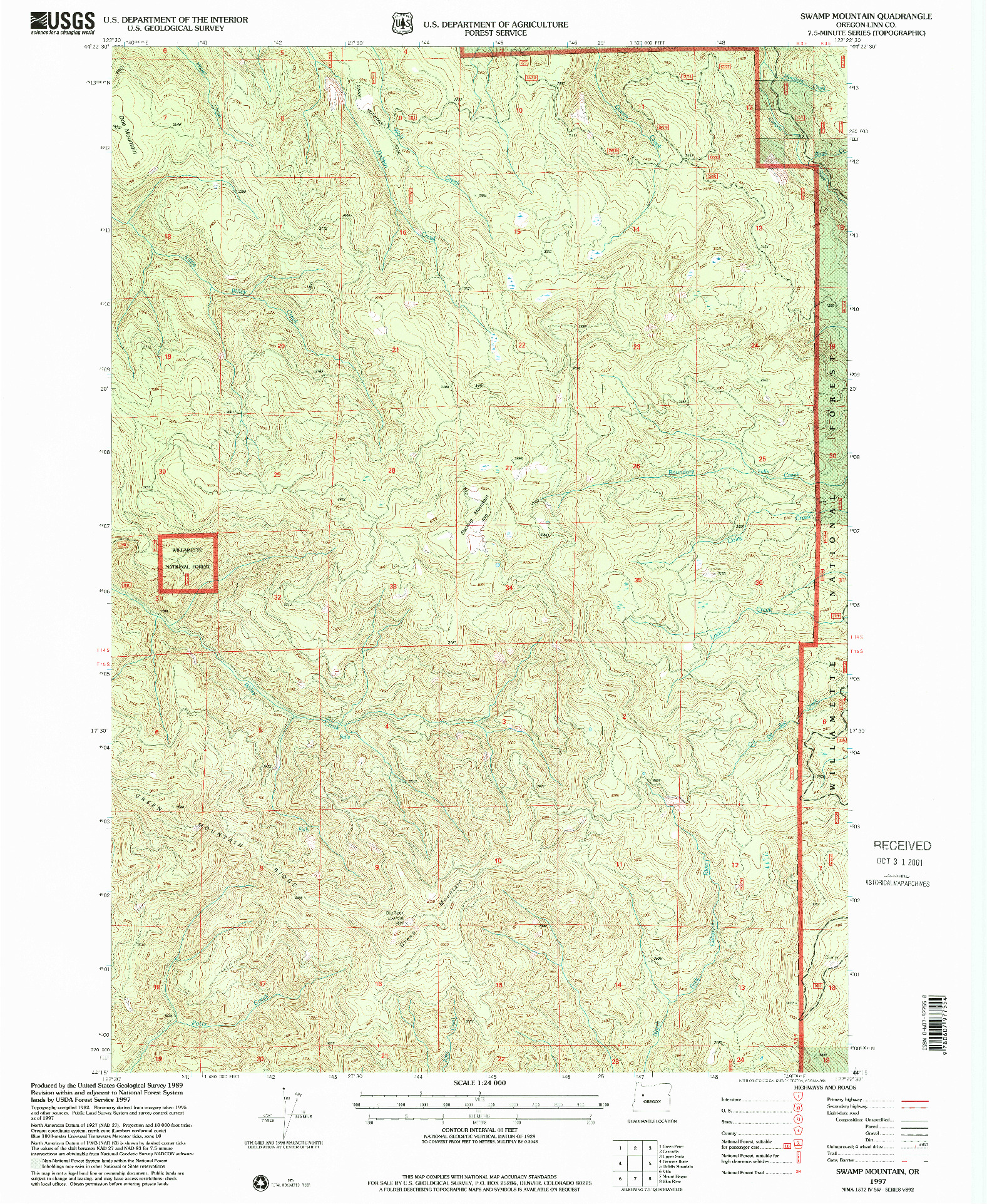 USGS 1:24000-SCALE QUADRANGLE FOR SWAMP MOUNTAIN, OR 1997