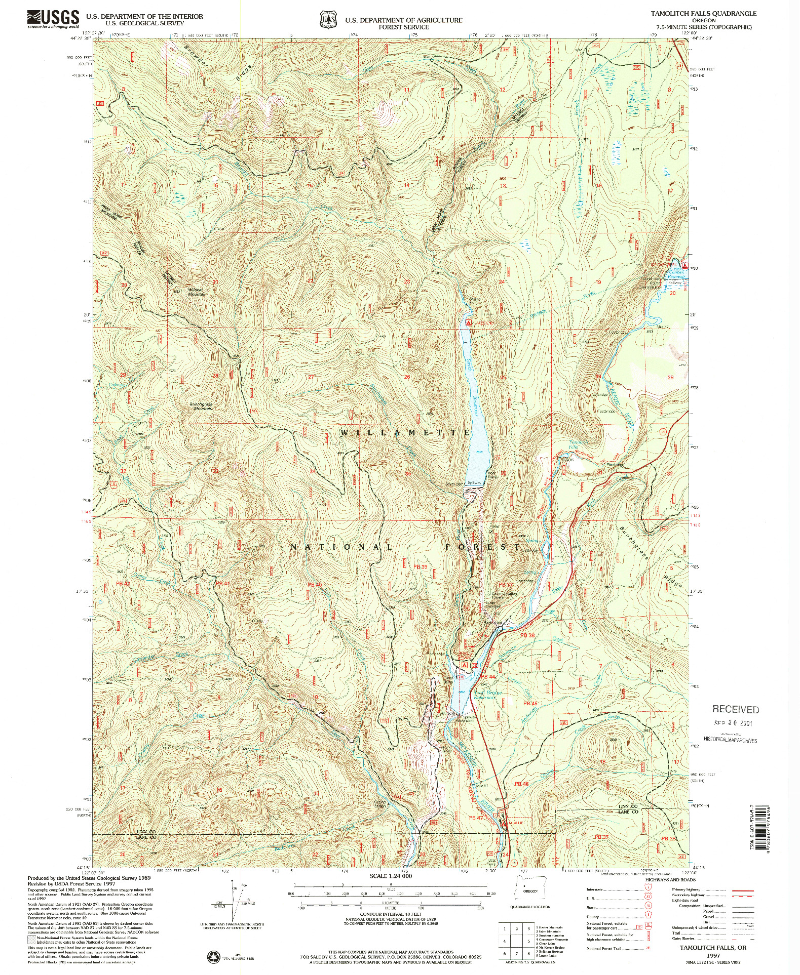 USGS 1:24000-SCALE QUADRANGLE FOR TAMOLITCH FALLS, OR 1997