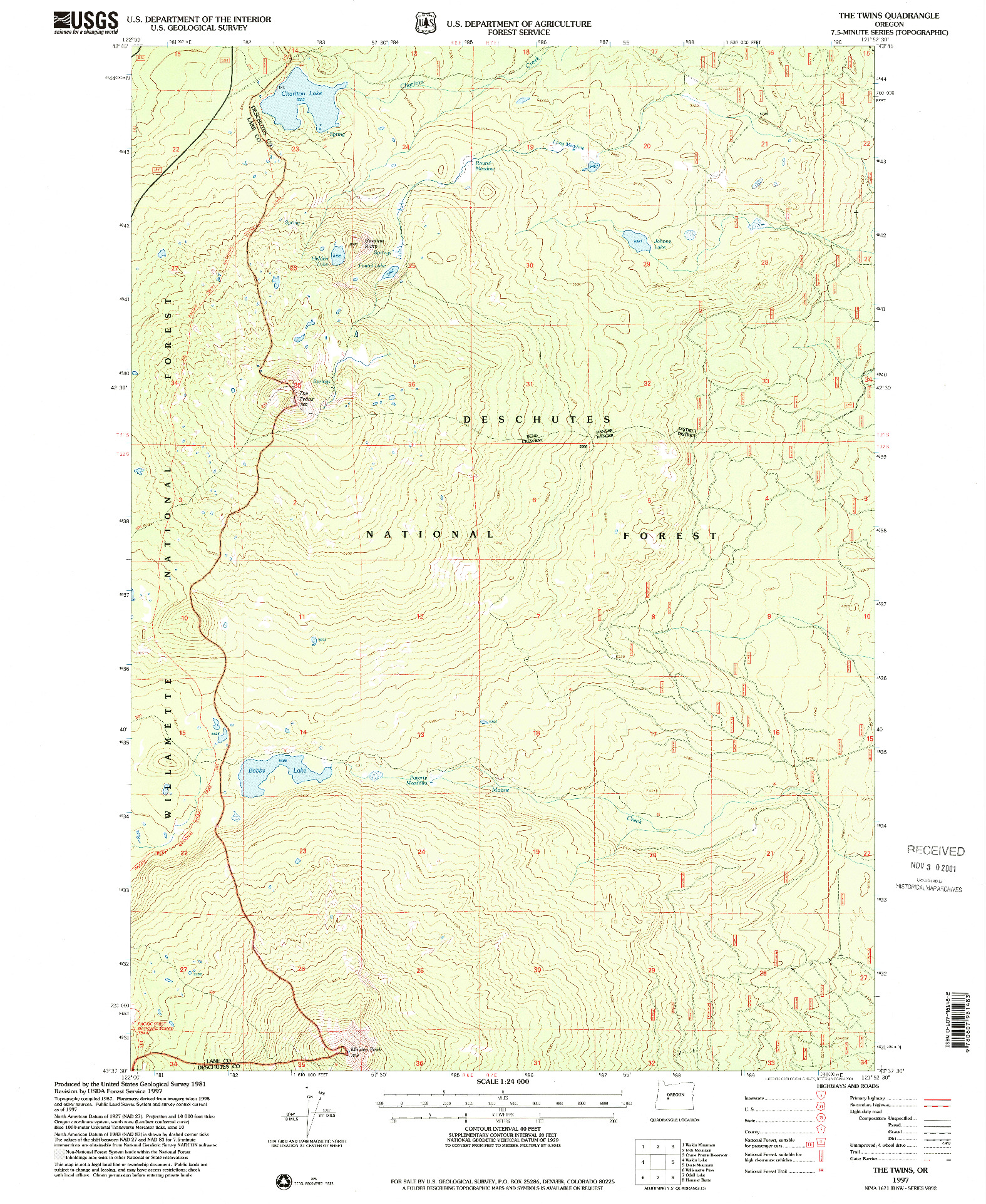 USGS 1:24000-SCALE QUADRANGLE FOR THE TWINS, OR 1997