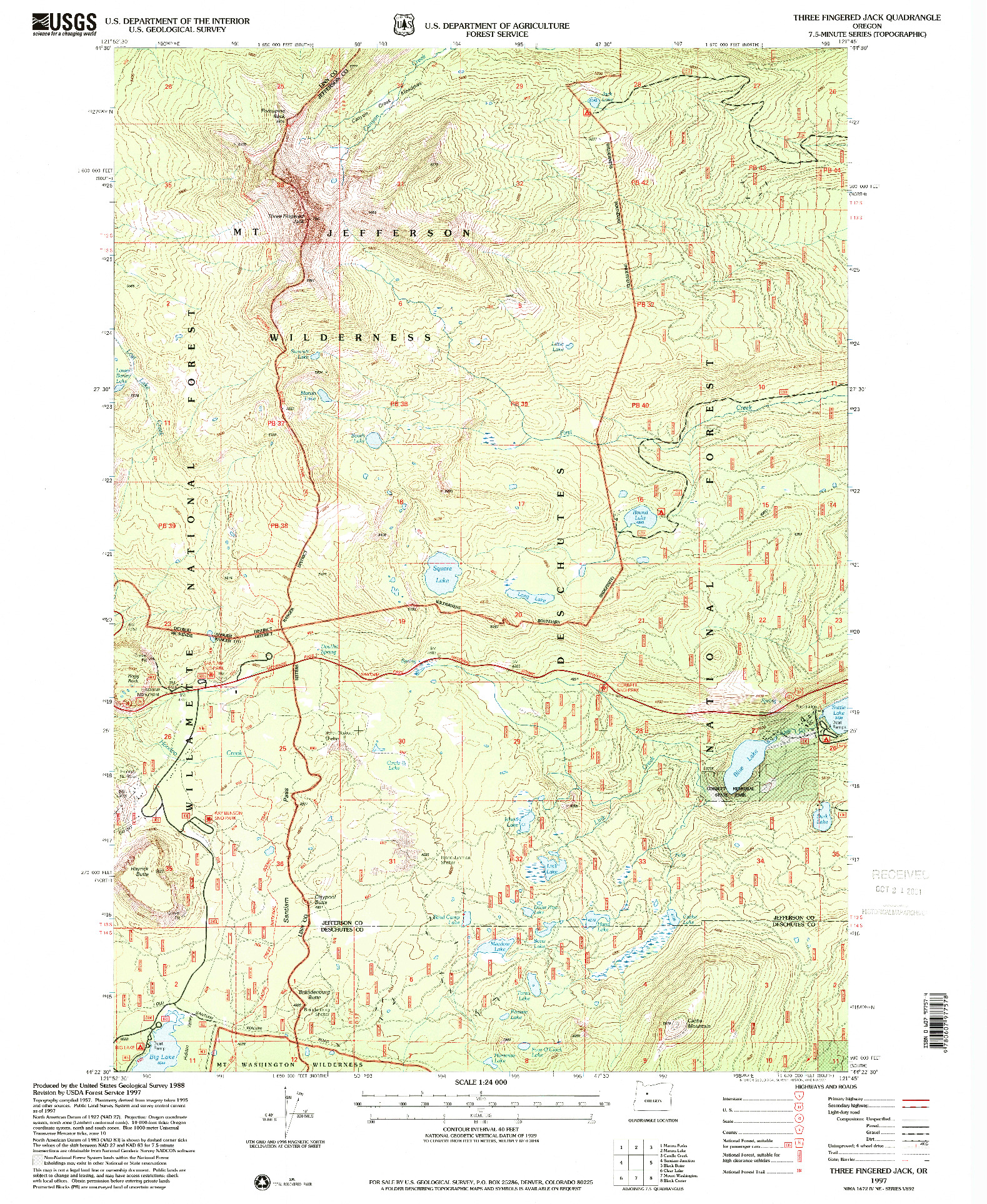 USGS 1:24000-SCALE QUADRANGLE FOR THREE FINGERED JACK, OR 1997