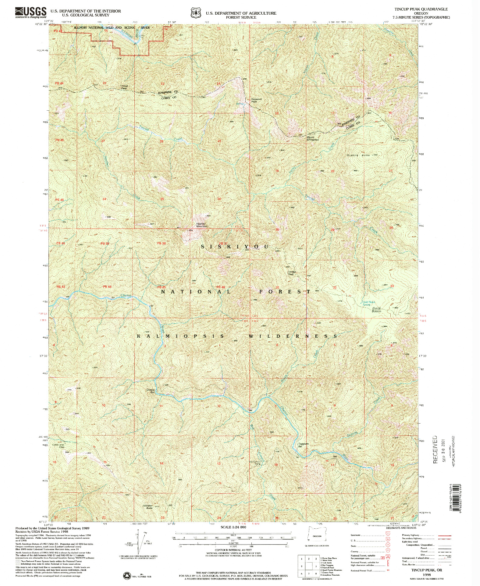 USGS 1:24000-SCALE QUADRANGLE FOR TINCUP PEAK, OR 1998