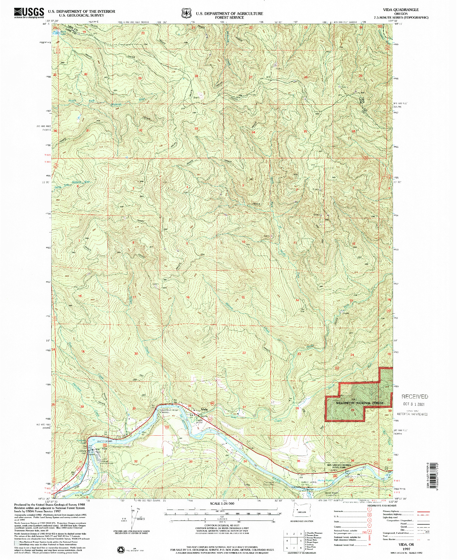 USGS 1:24000-SCALE QUADRANGLE FOR VIDA, OR 1997