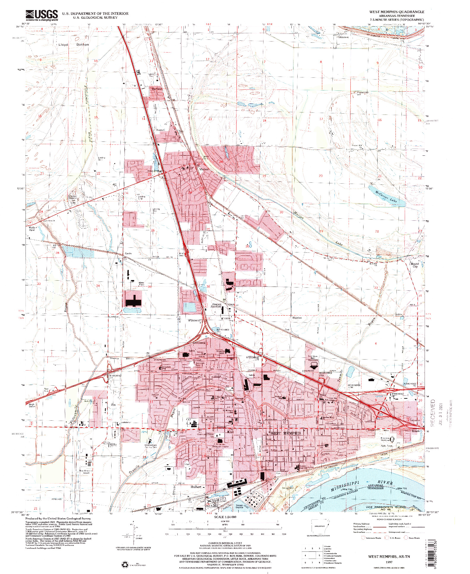 USGS 1:24000-SCALE QUADRANGLE FOR WEST MEMPHIS, AR 1997