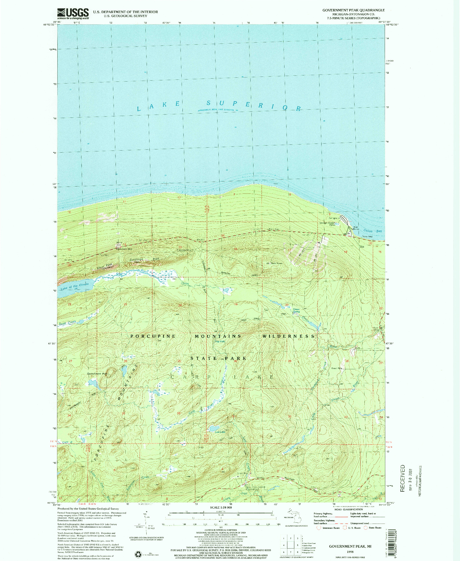 USGS 1:24000-SCALE QUADRANGLE FOR GOVERNMENT PEAK, MI 1998