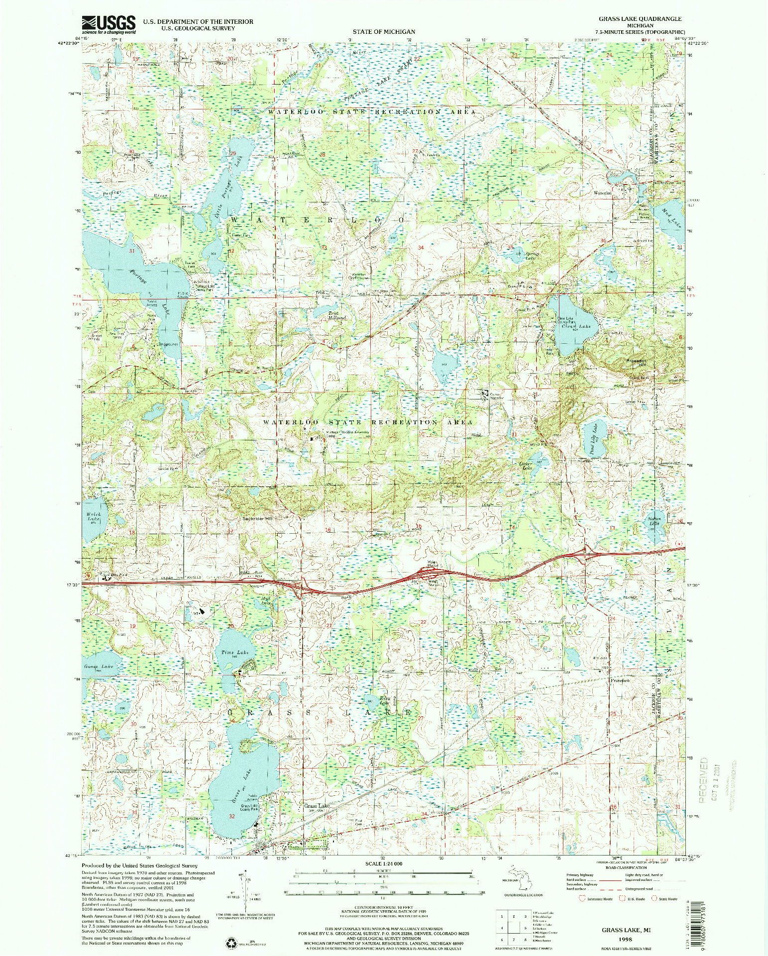 USGS 1:24000-SCALE QUADRANGLE FOR GRASS LAKE, MI 1998