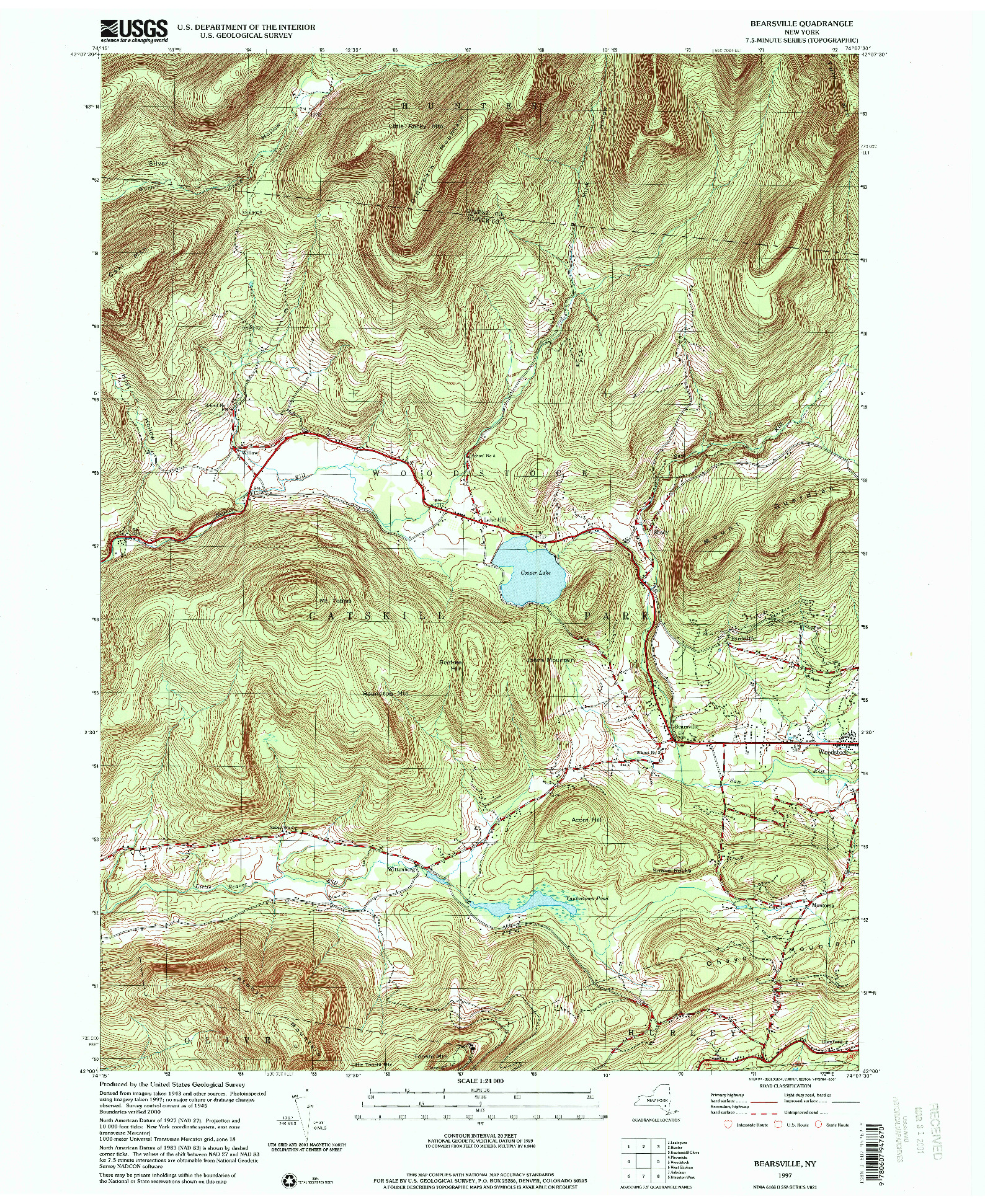 USGS 1:24000-SCALE QUADRANGLE FOR BEARSVILLE, NY 1997