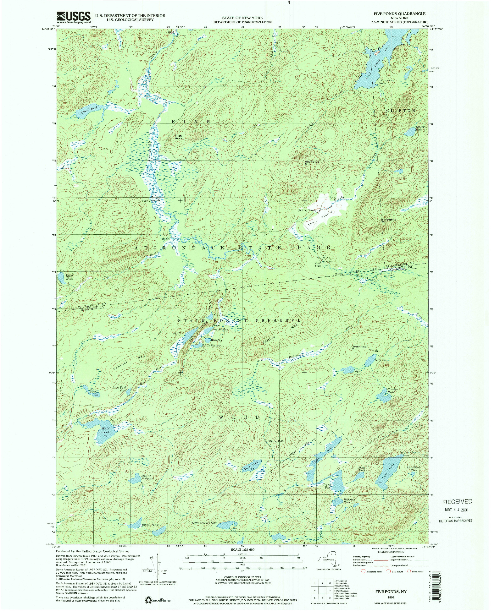 USGS 1:24000-SCALE QUADRANGLE FOR FIVE PONDS, NY 1999