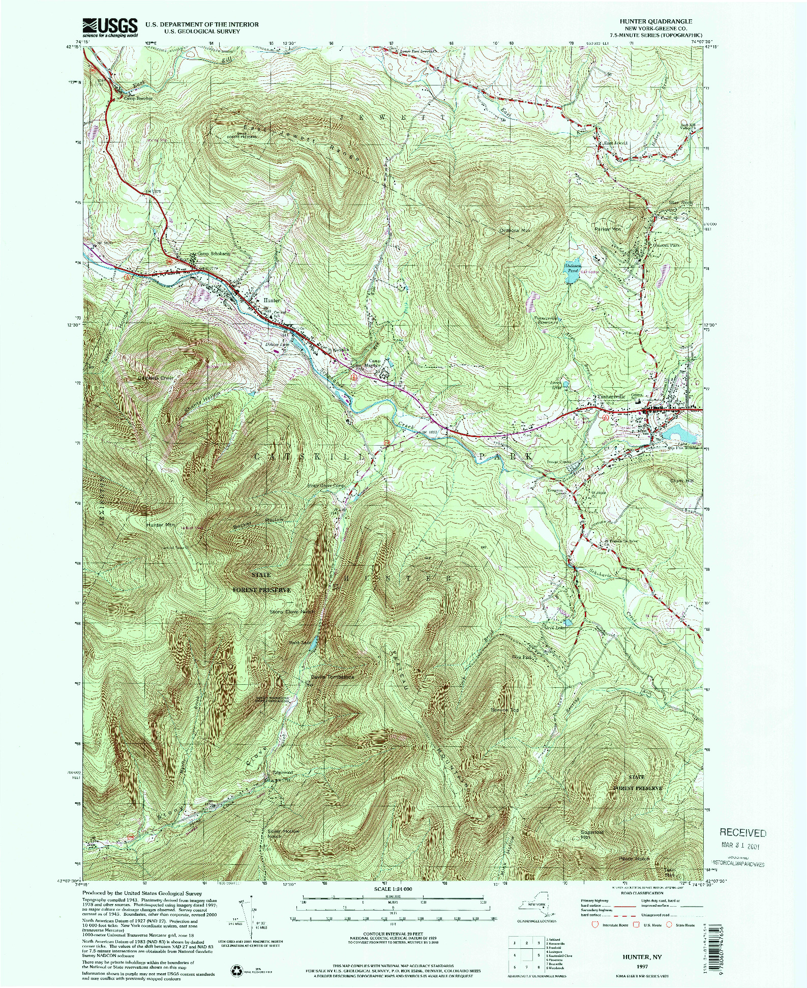 USGS 1:24000-SCALE QUADRANGLE FOR HUNTER, NY 1997