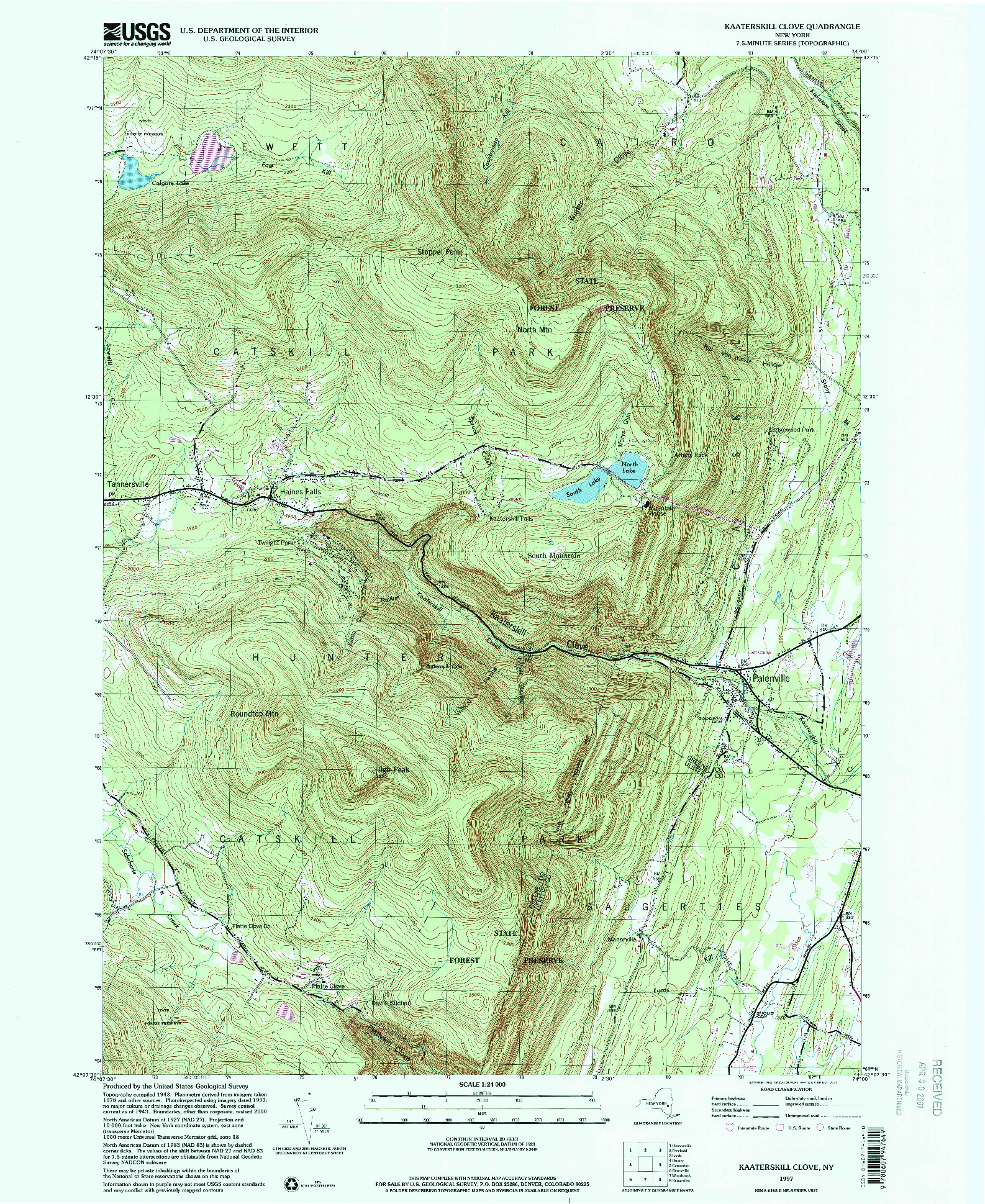 USGS 1:24000-SCALE QUADRANGLE FOR KAATERSKILL CLOVE, NY 1997