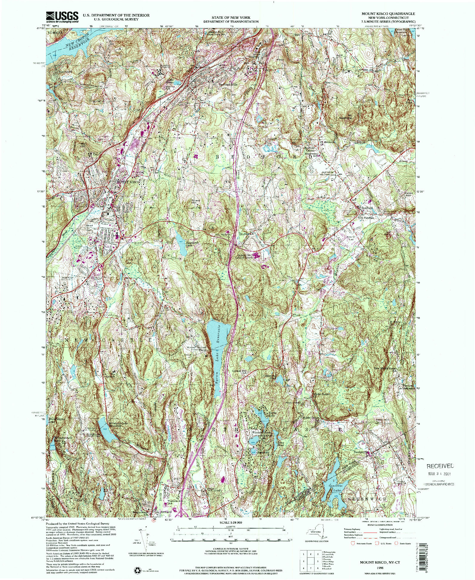 USGS 1:24000-SCALE QUADRANGLE FOR MOUNT KISCO, NY 1998