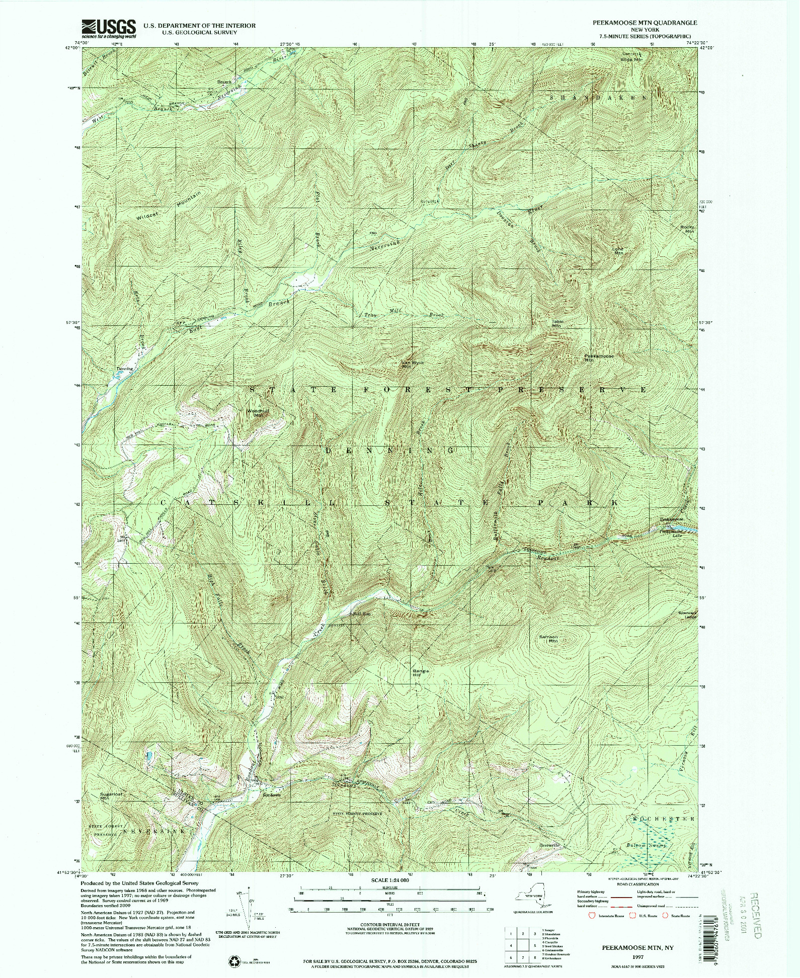 USGS 1:24000-SCALE QUADRANGLE FOR PEEKAMOOSE MTN, NY 1997