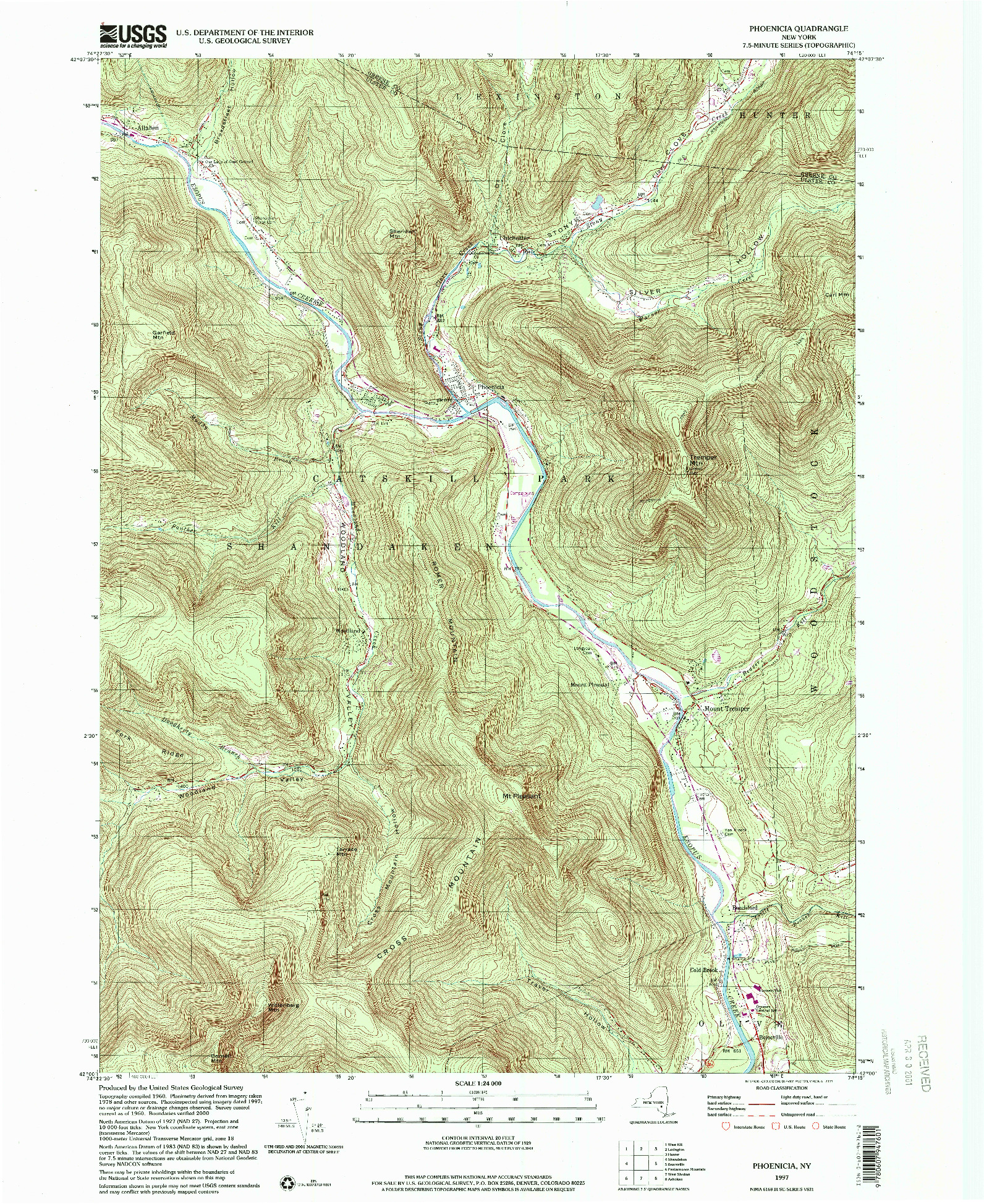 USGS 1:24000-SCALE QUADRANGLE FOR PHOENICIA, NY 1997