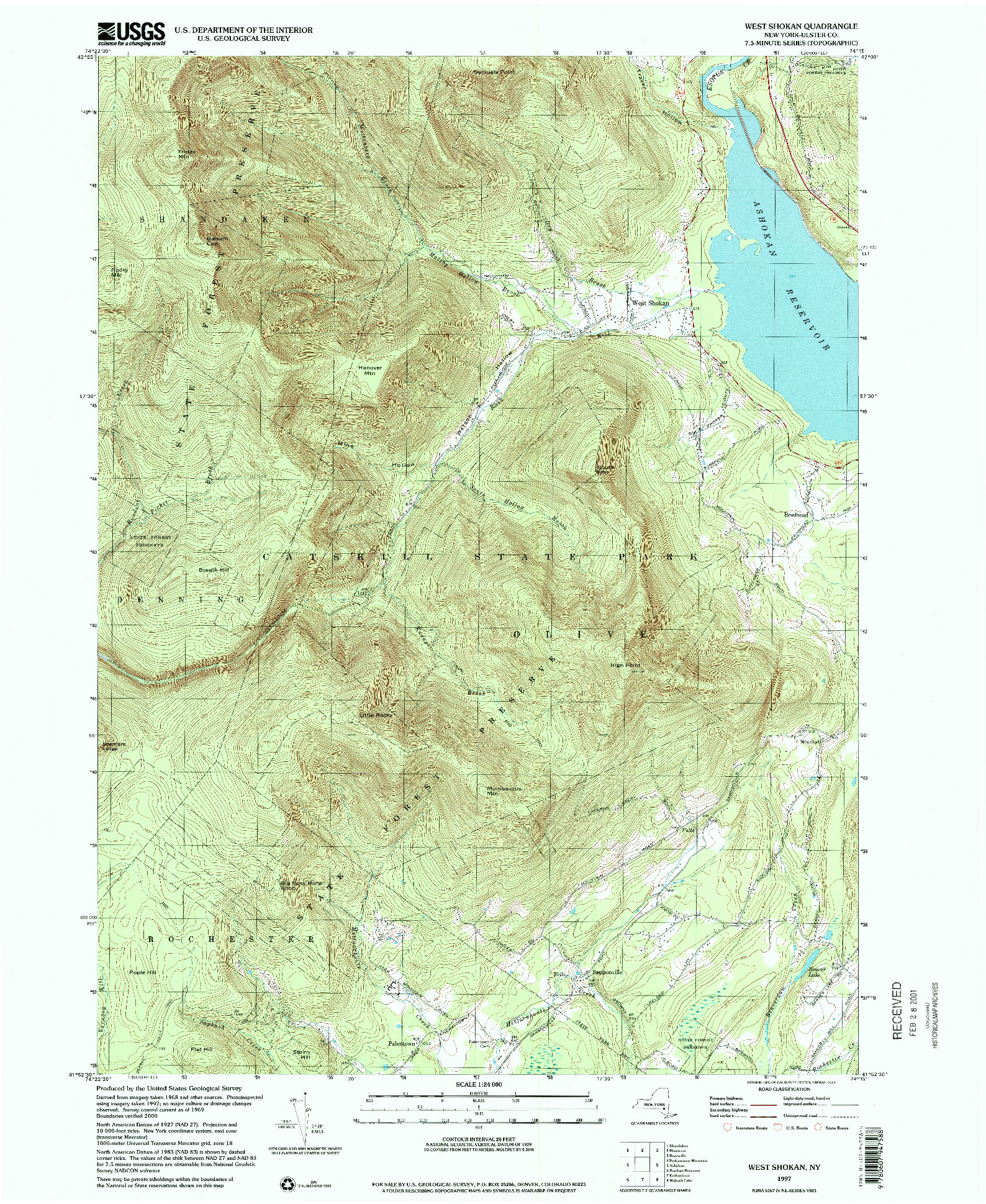 USGS 1:24000-SCALE QUADRANGLE FOR WEST SHOKAN, NY 1997