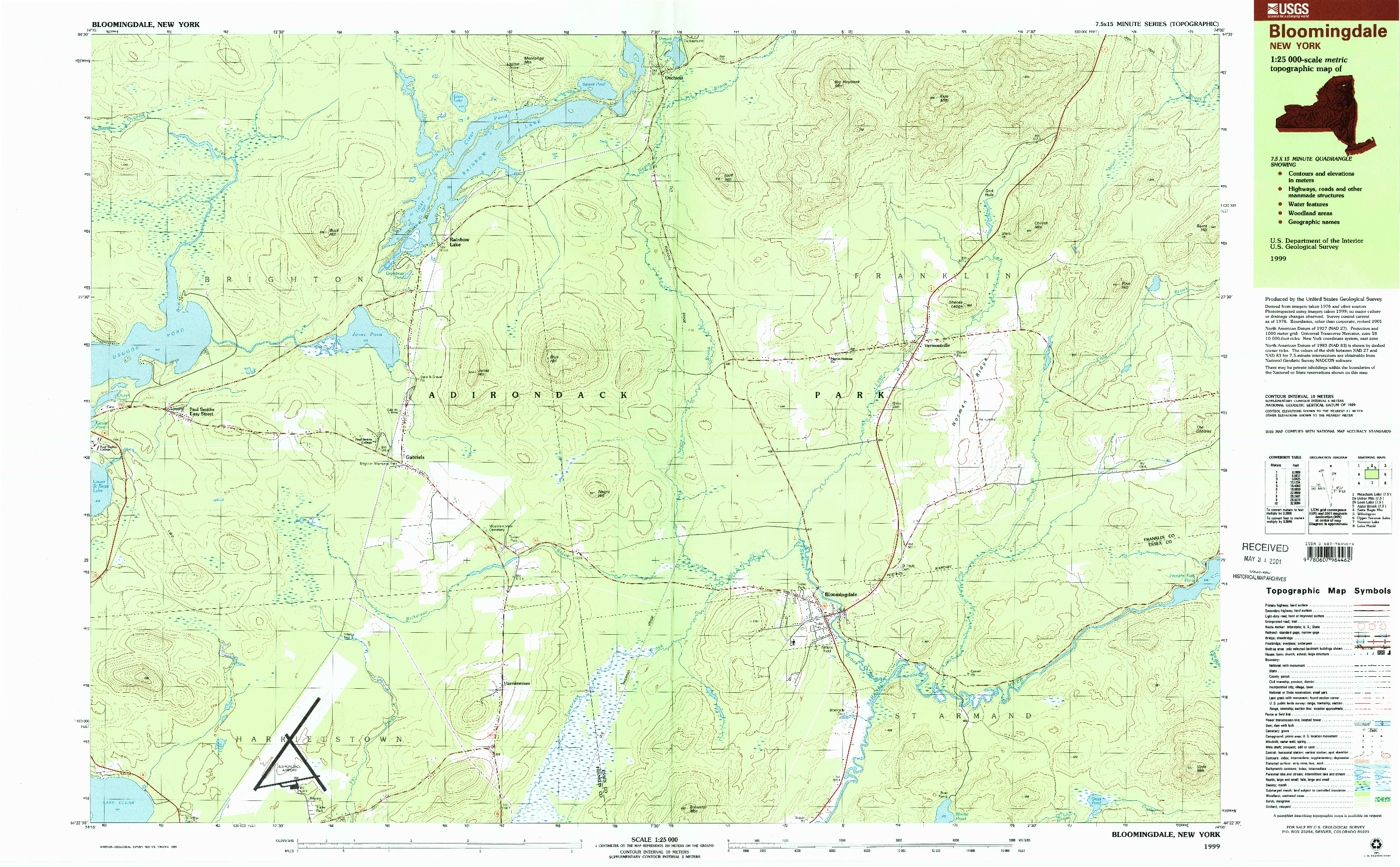 USGS 1:25000-SCALE QUADRANGLE FOR BLOOMINGDALE, NY 1999