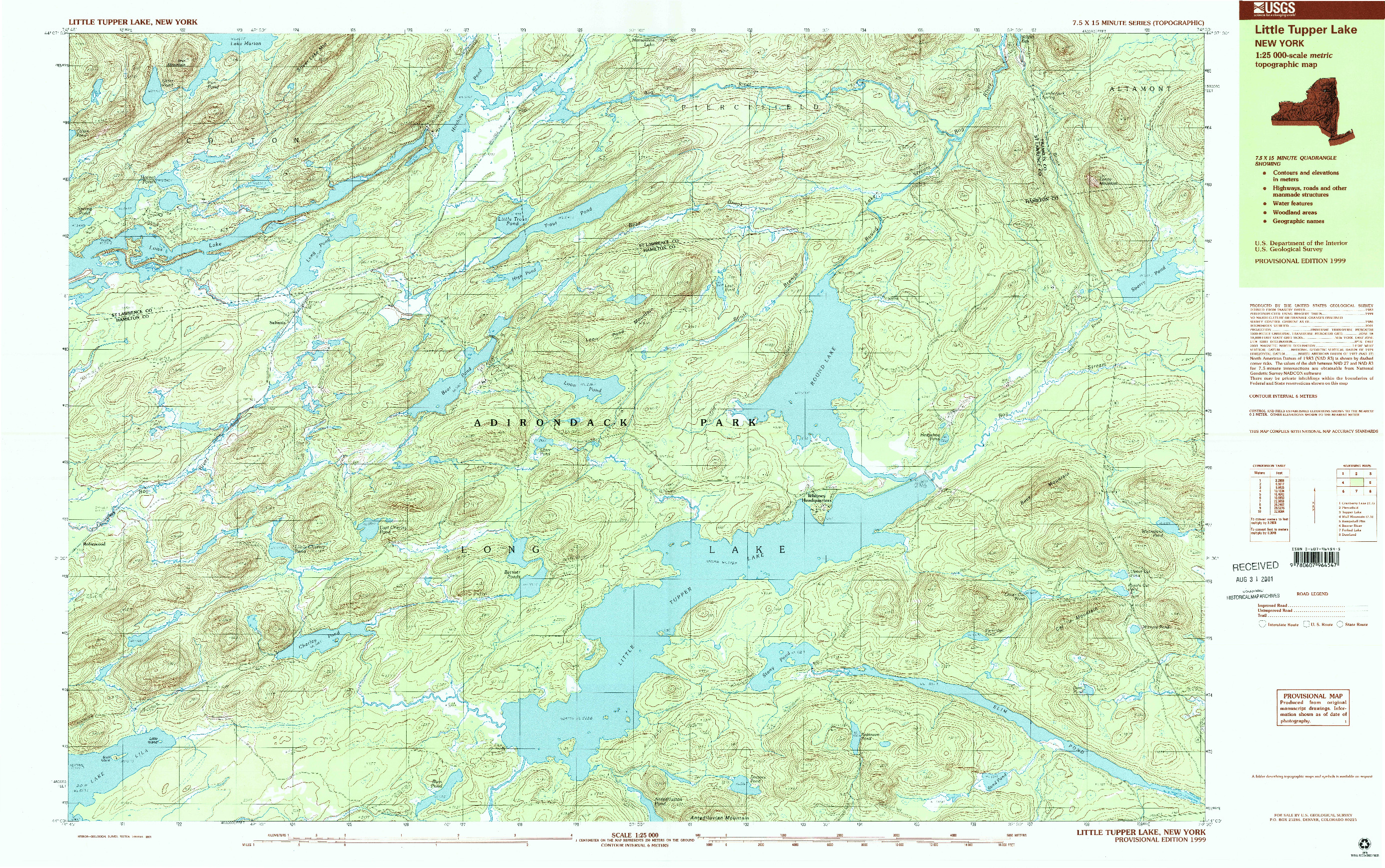 USGS 1:25000-SCALE QUADRANGLE FOR LITTLE TUPPER LAKE, NY 1999