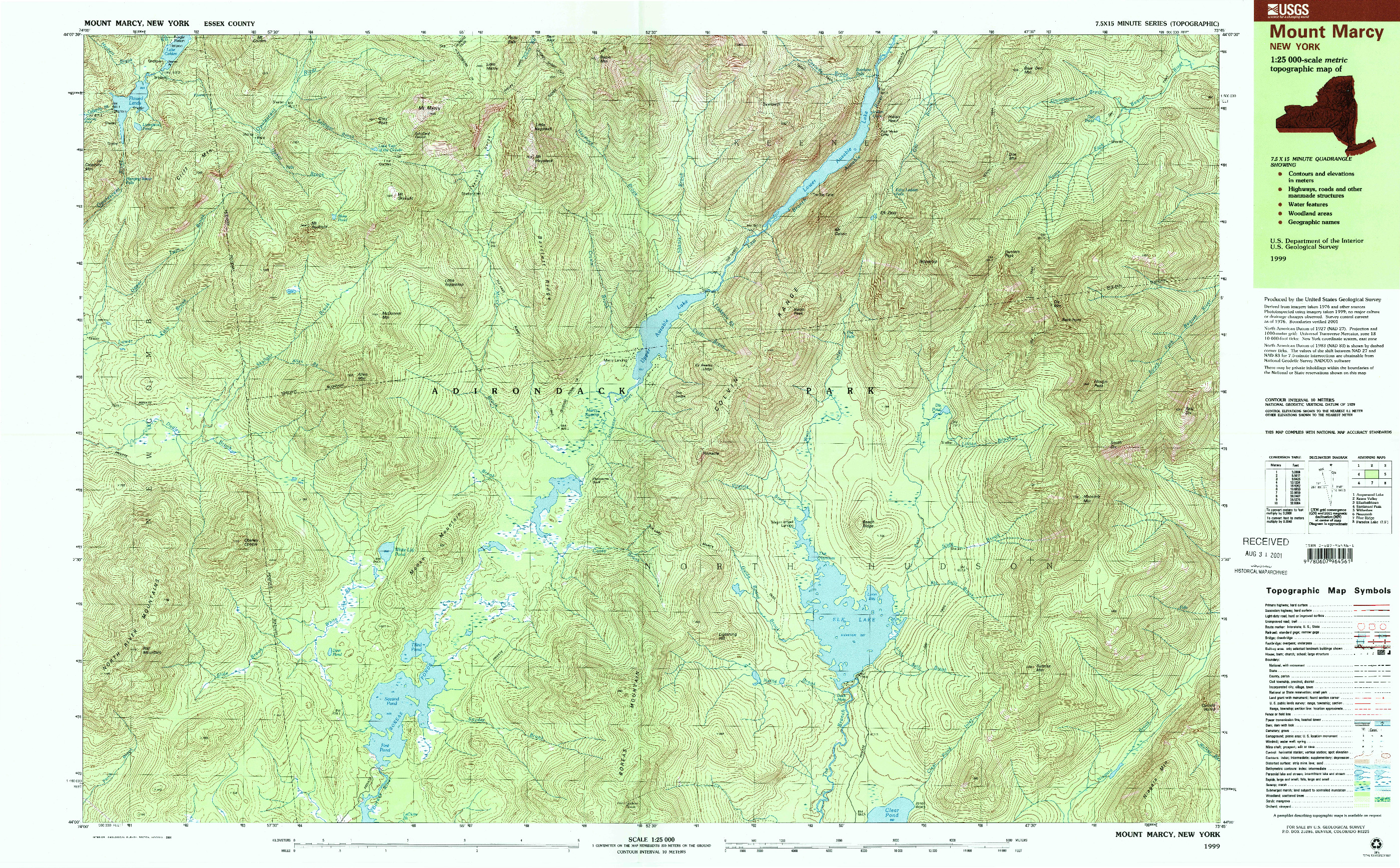 USGS 1:25000-SCALE QUADRANGLE FOR MOUNT MARCY, NY 1999