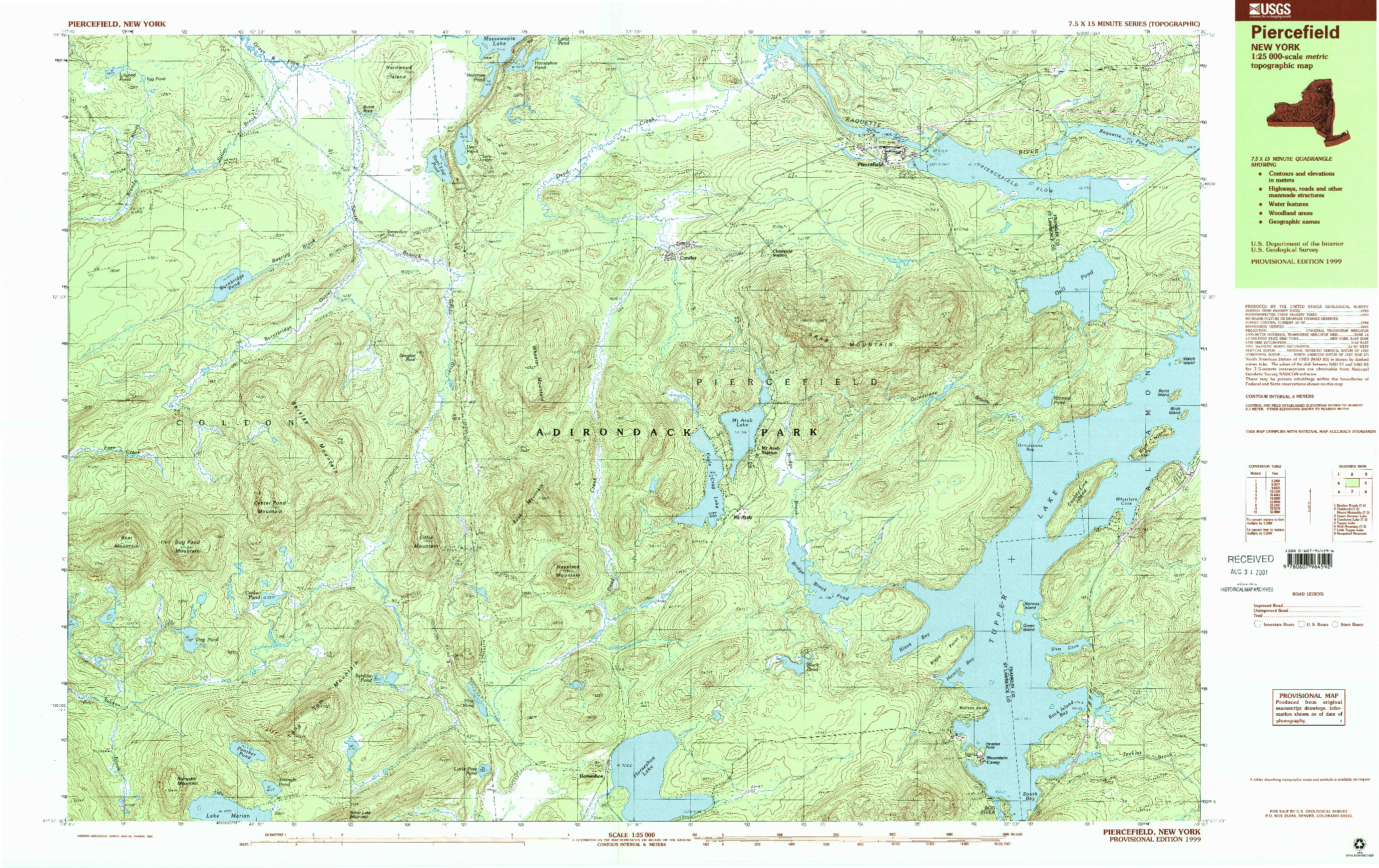 USGS 1:25000-SCALE QUADRANGLE FOR PIERCEFIELD, NY 1999