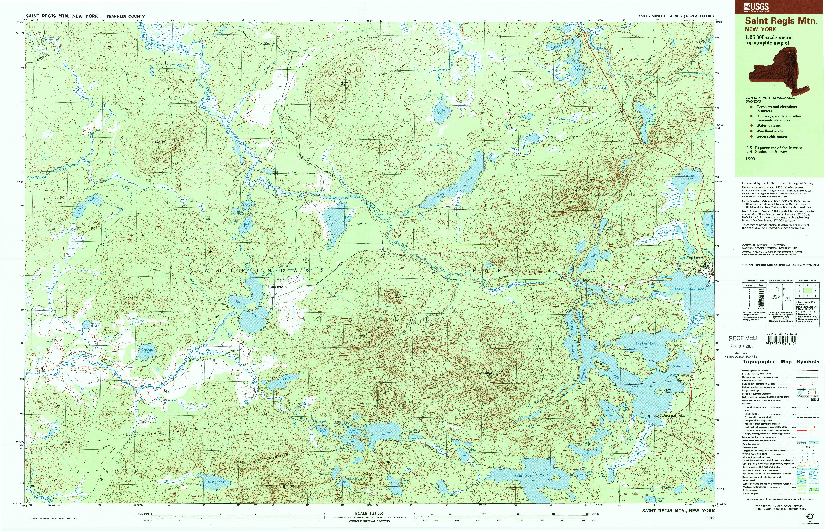 USGS 1:25000-SCALE QUADRANGLE FOR SAINT REGIS MTN., NY 1999