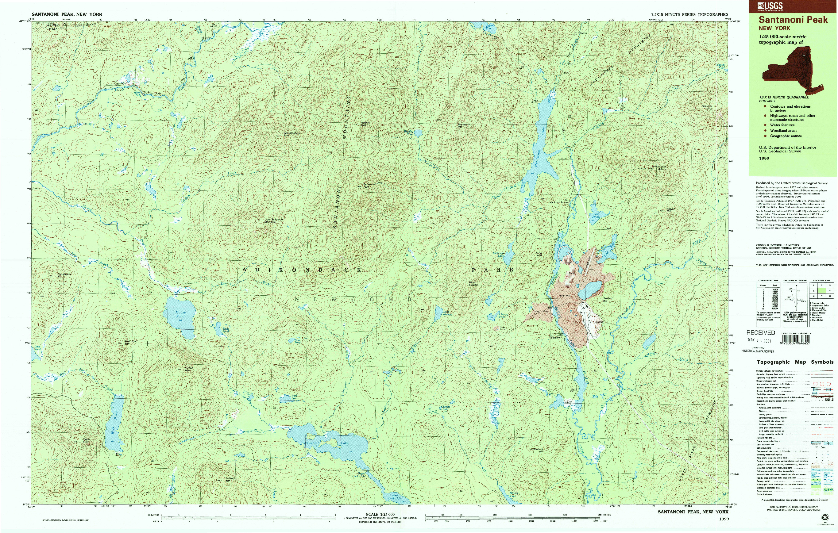 USGS 1:25000-SCALE QUADRANGLE FOR SANTANONI PEAK, NY 1999