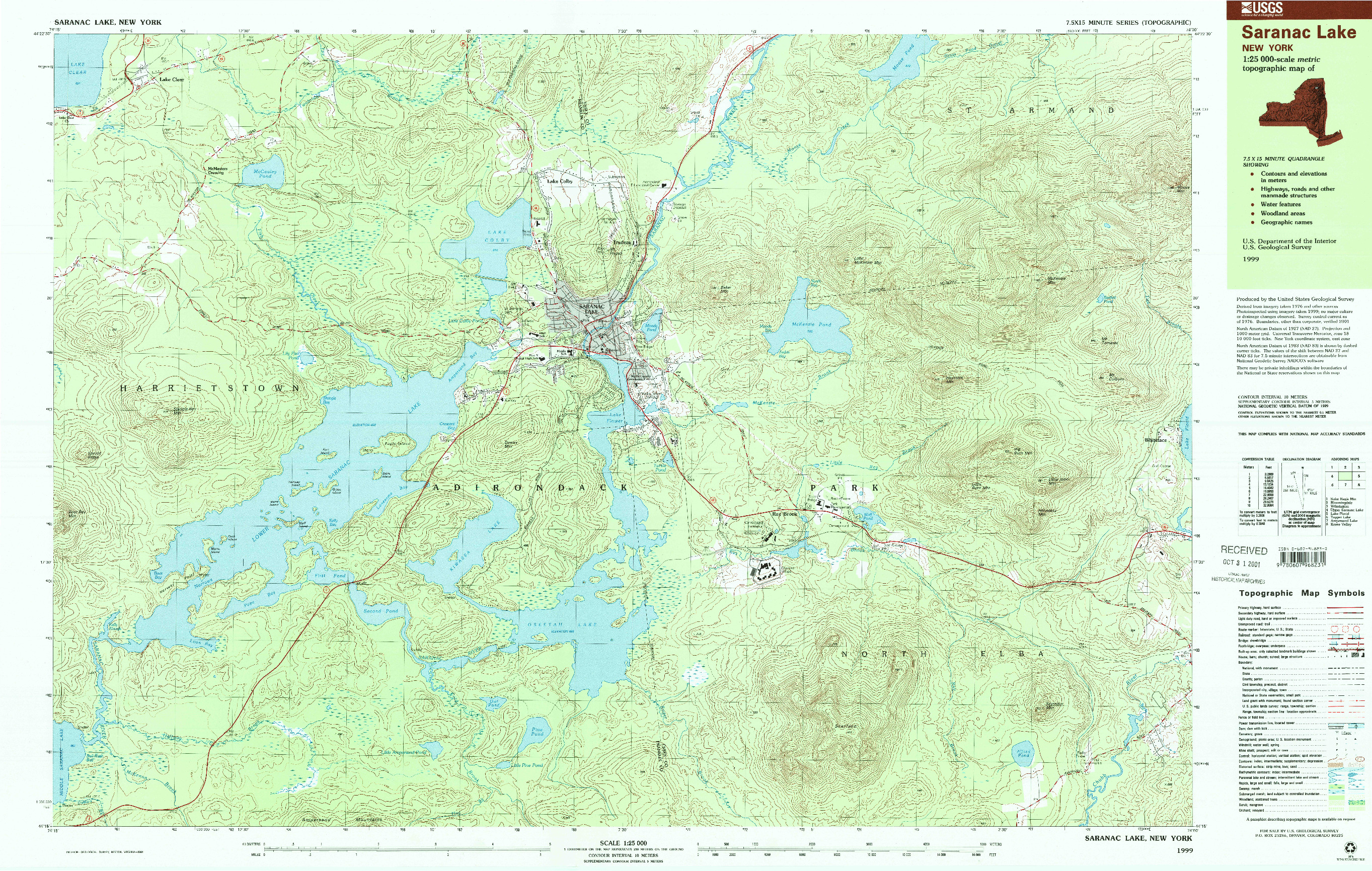 USGS 1:25000-SCALE QUADRANGLE FOR SARANAC LAKE, NY 1999