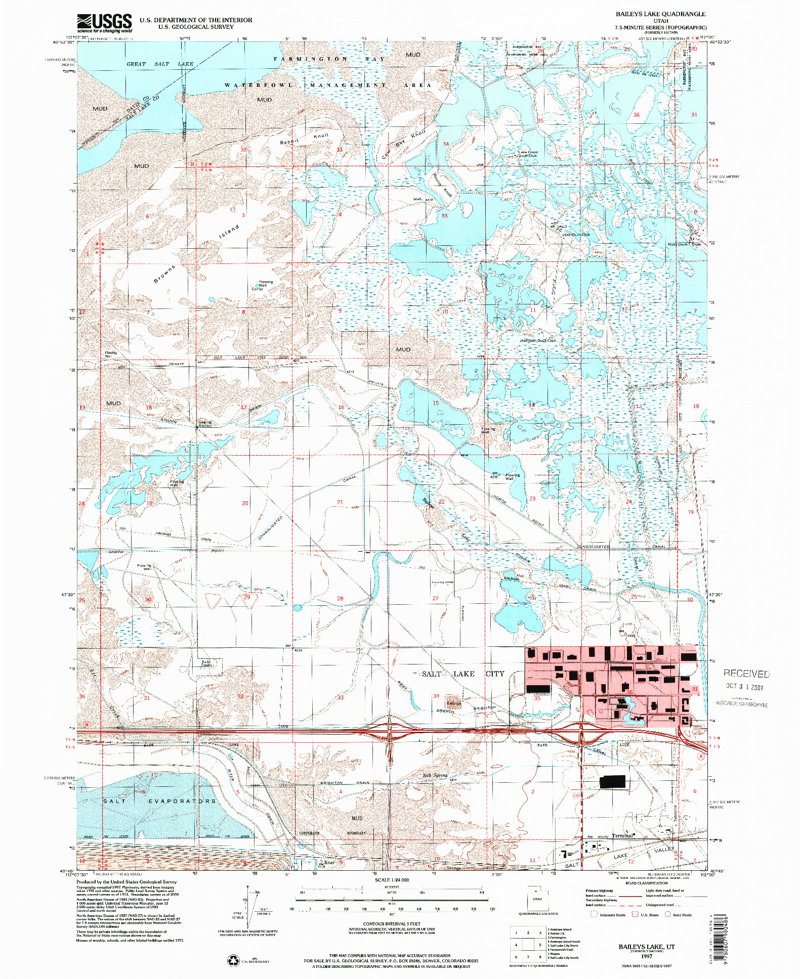 USGS 1:24000-SCALE QUADRANGLE FOR BAILEYS LAKE, UT 1997