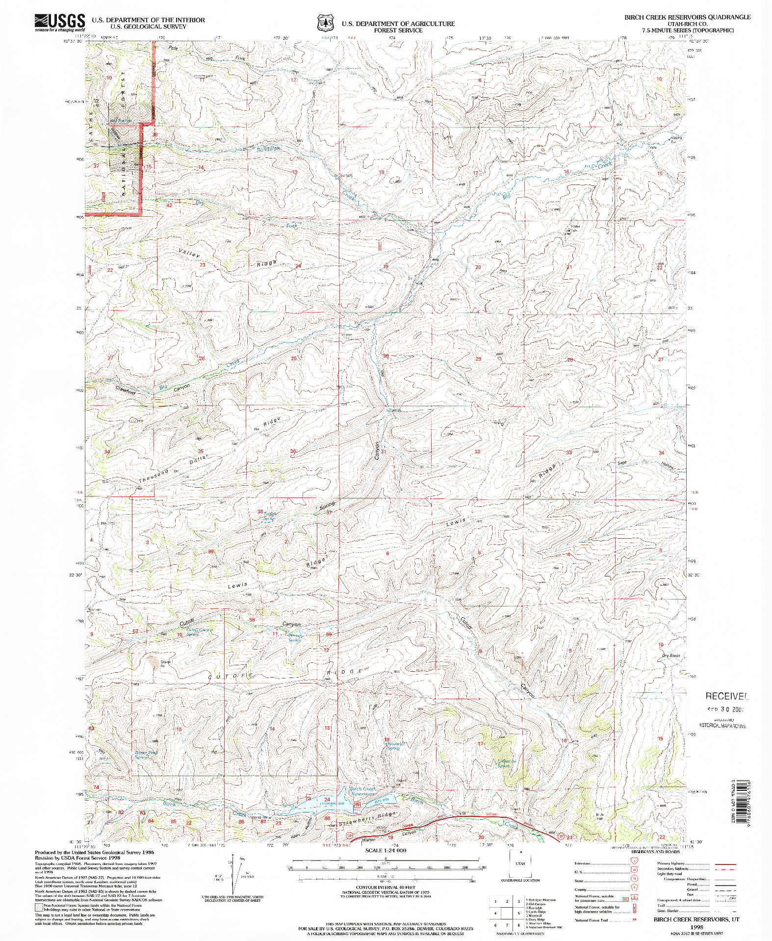 USGS 1:24000-SCALE QUADRANGLE FOR BIRCH CREEK RESERVOIRS, UT 1998