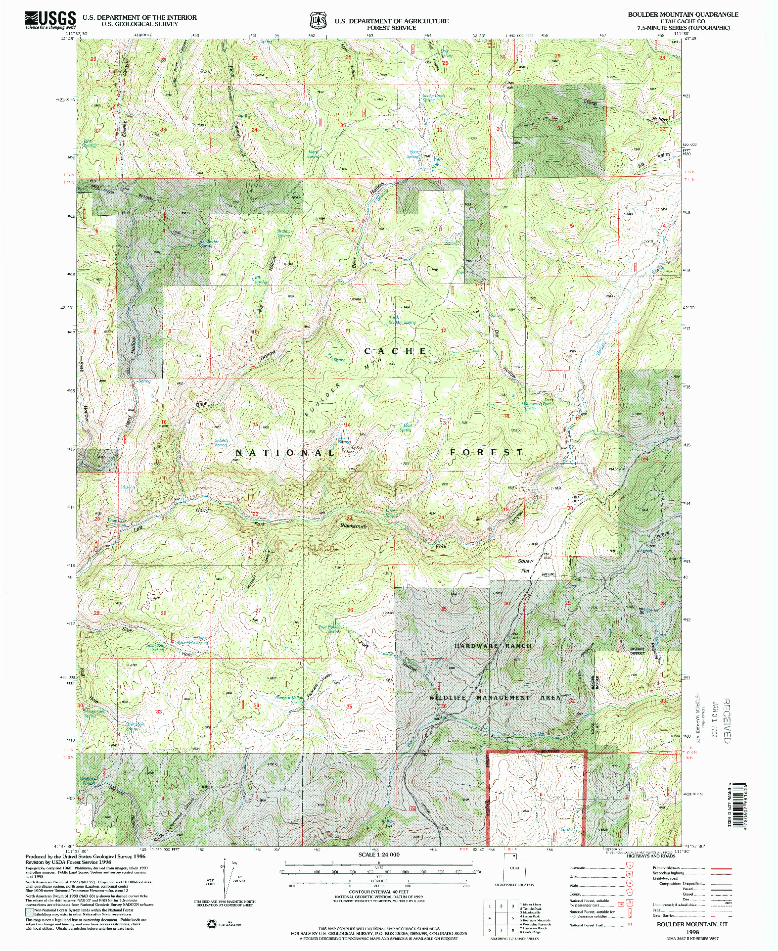 USGS 1:24000-SCALE QUADRANGLE FOR BOULDER MOUNTAIN, UT 1998
