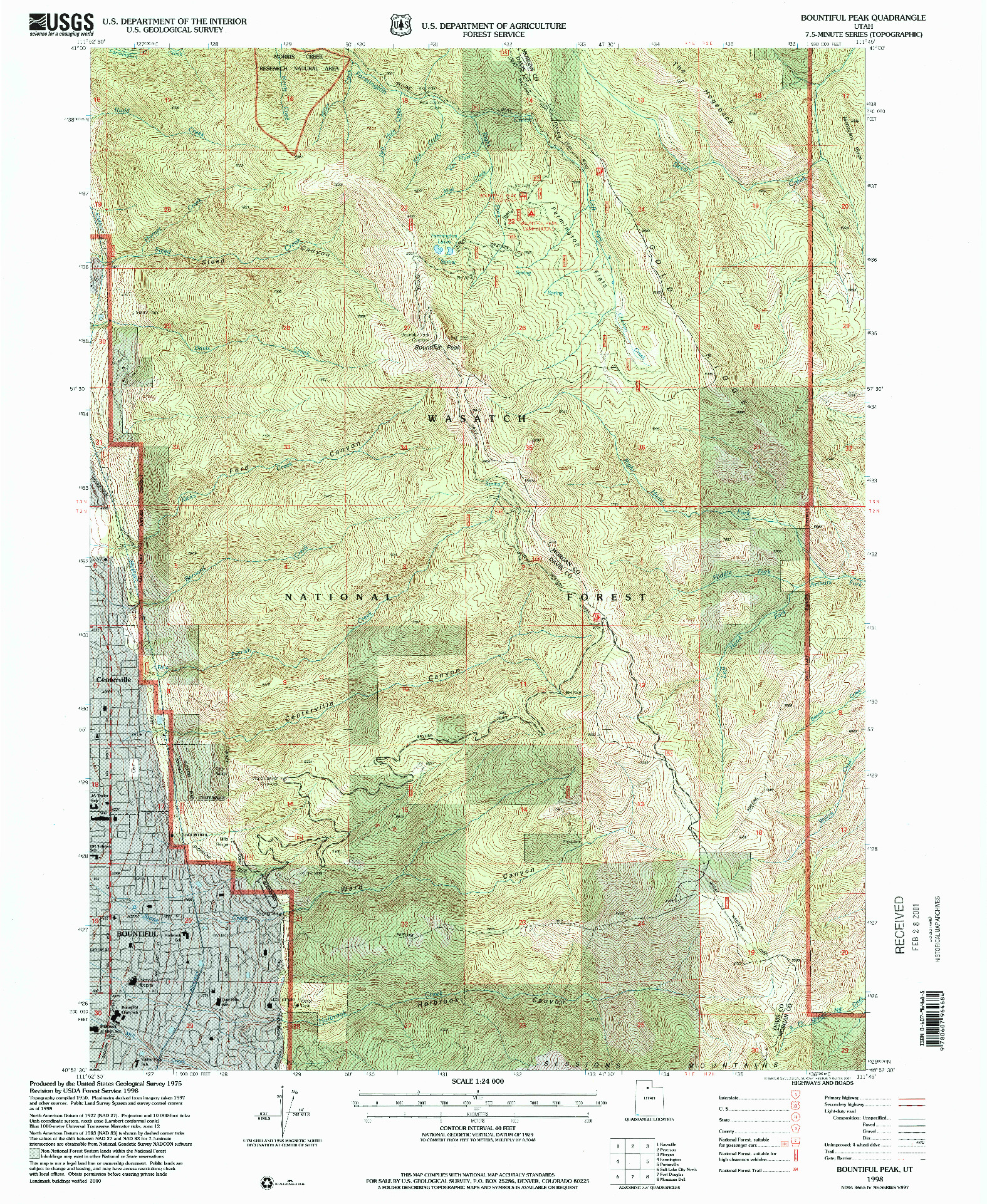 USGS 1:24000-SCALE QUADRANGLE FOR BOUNTIFUL PEAK, UT 1998