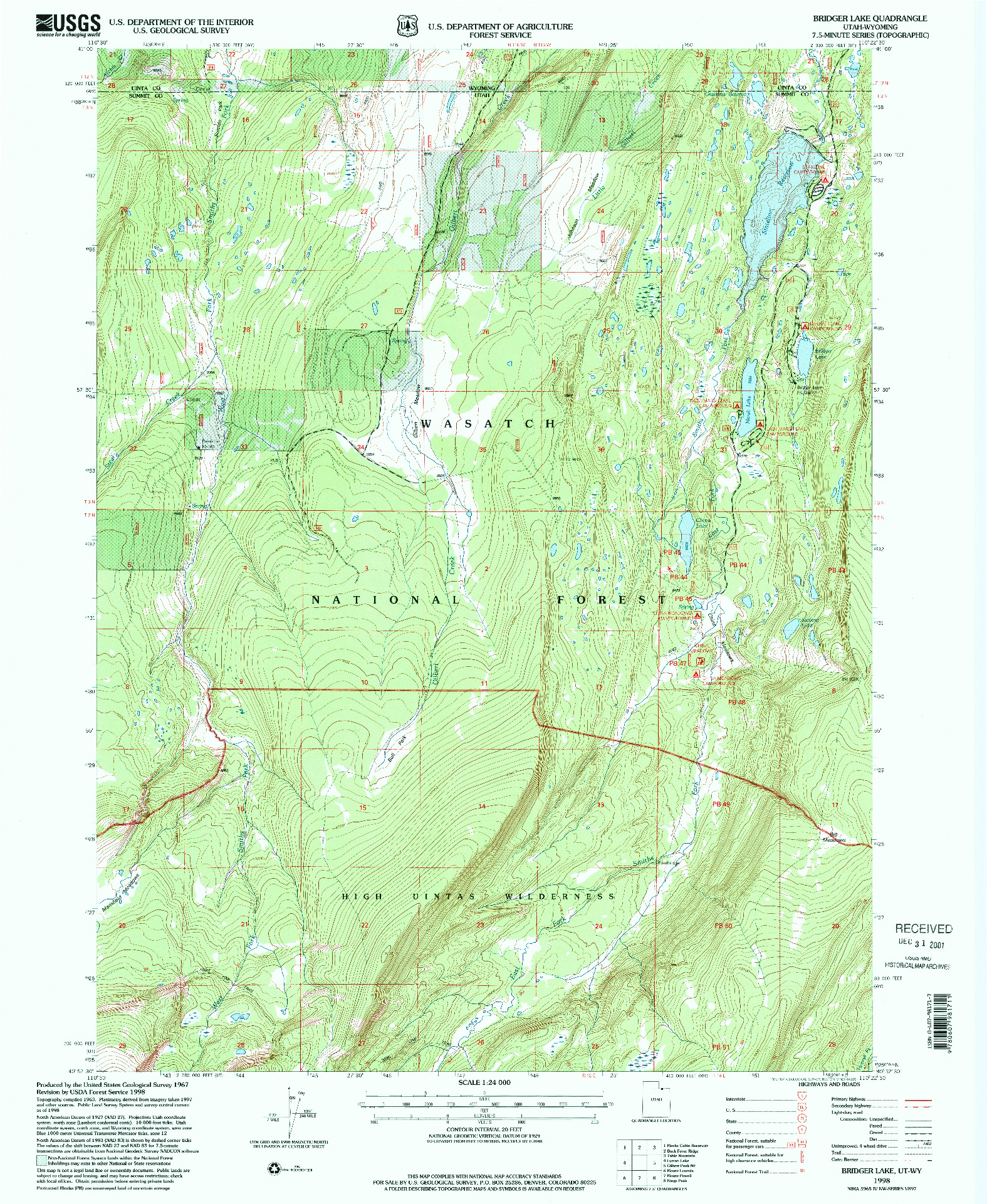 USGS 1:24000-SCALE QUADRANGLE FOR BRIDGER LAKE, UT 1998