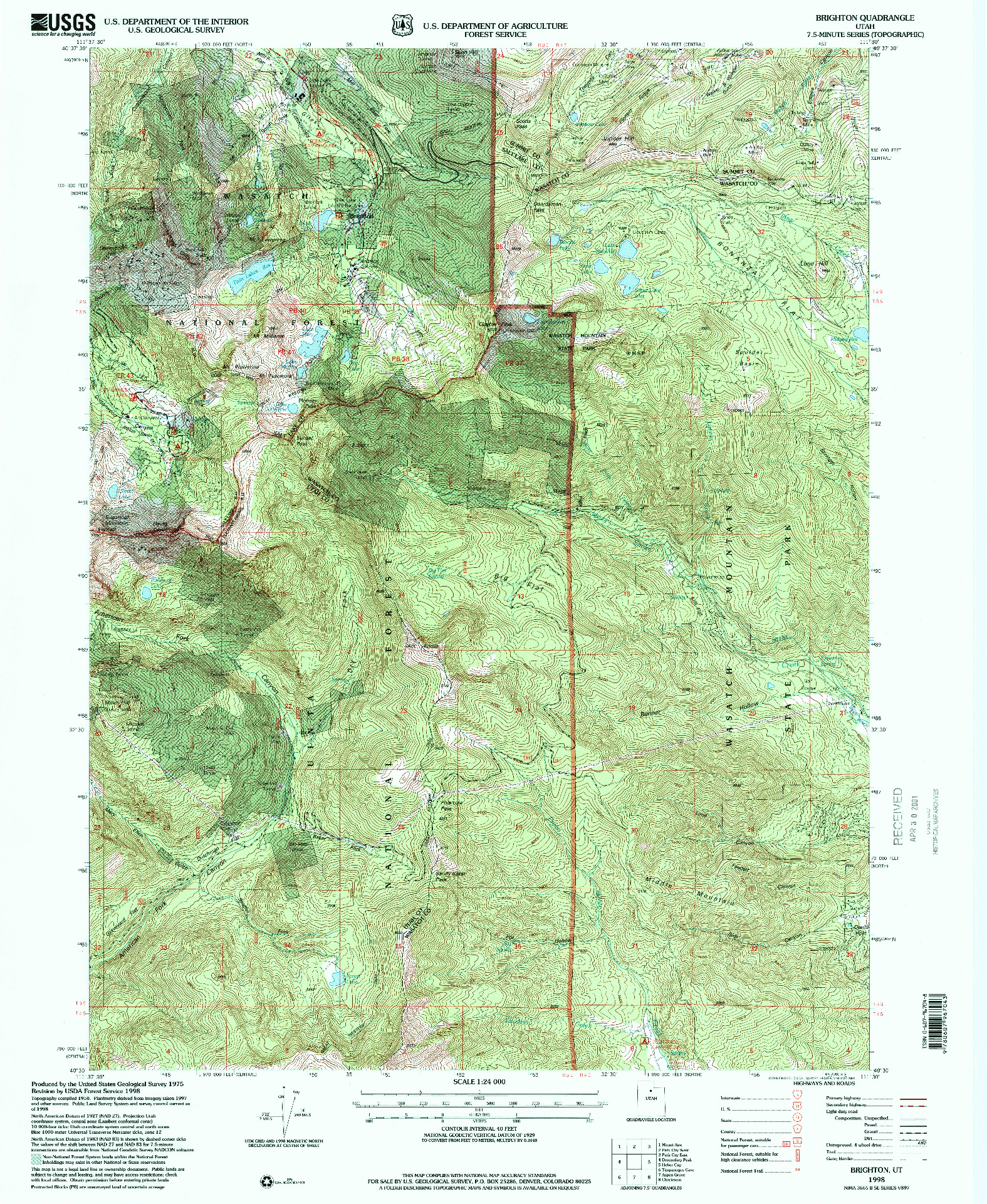 USGS 1:24000-SCALE QUADRANGLE FOR BRIGHTON, UT 1998