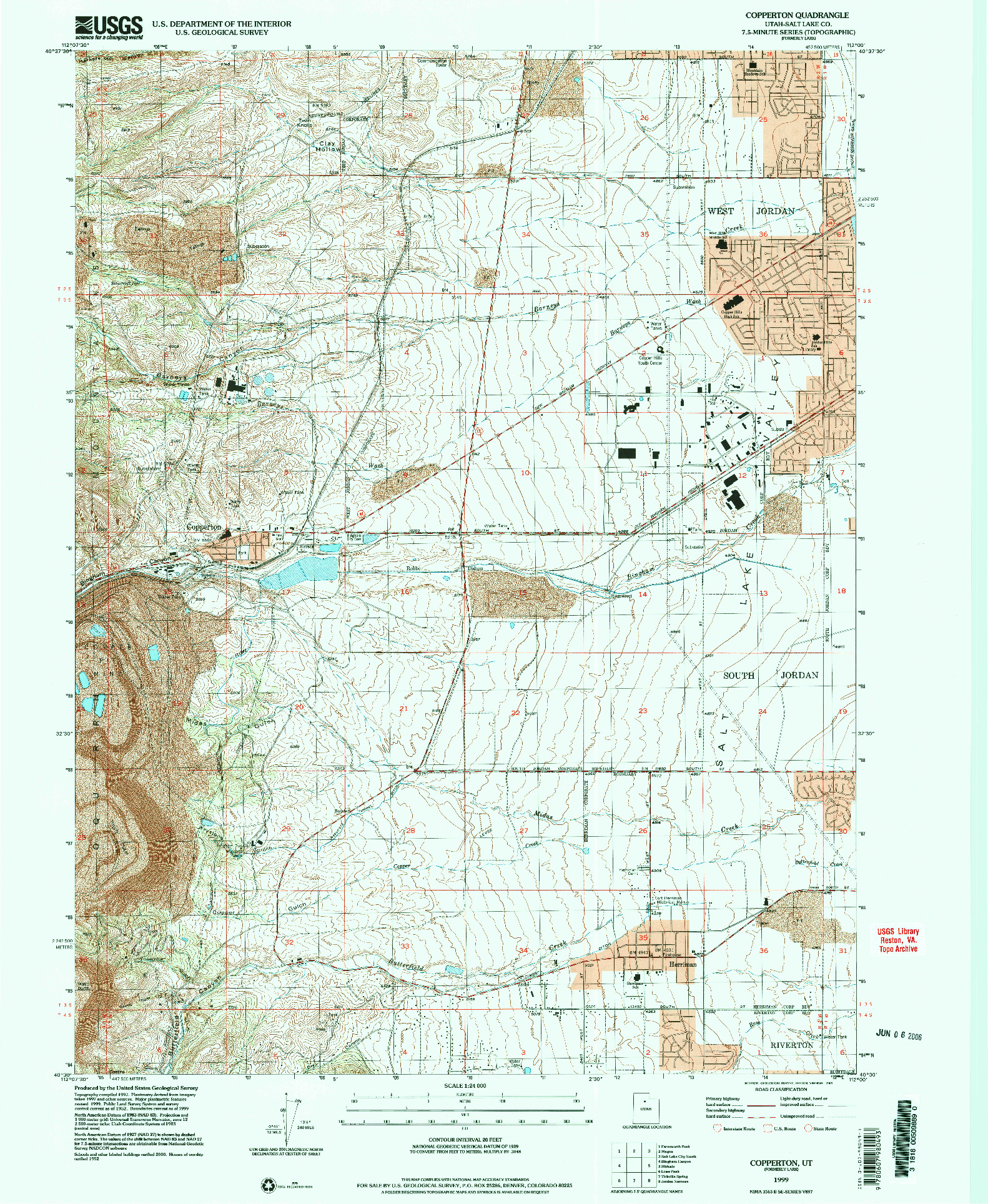 USGS 1:24000-SCALE QUADRANGLE FOR COPPERTON, UT 1999