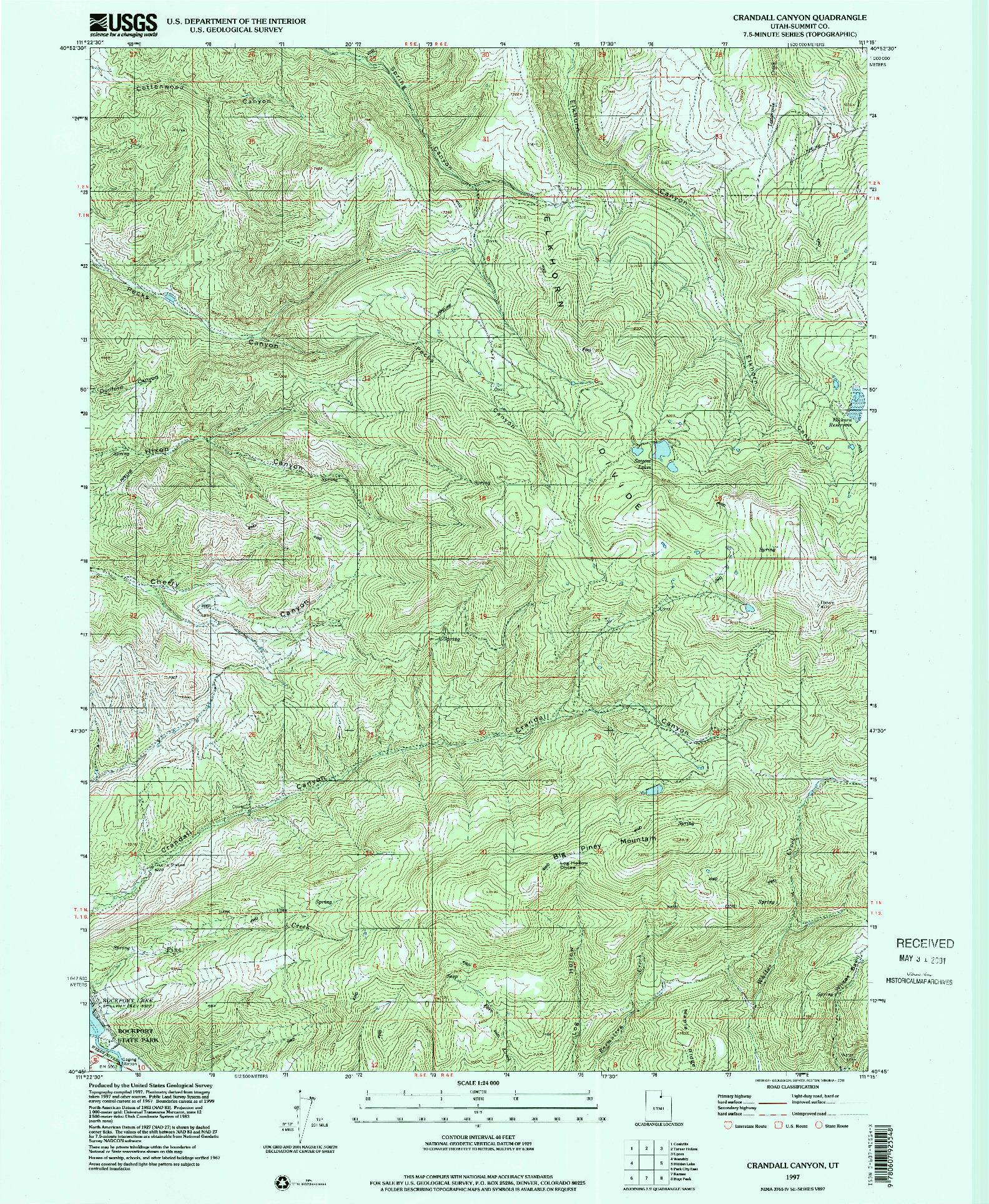 USGS 1:24000-SCALE QUADRANGLE FOR CRANDALL CANYON, UT 1997