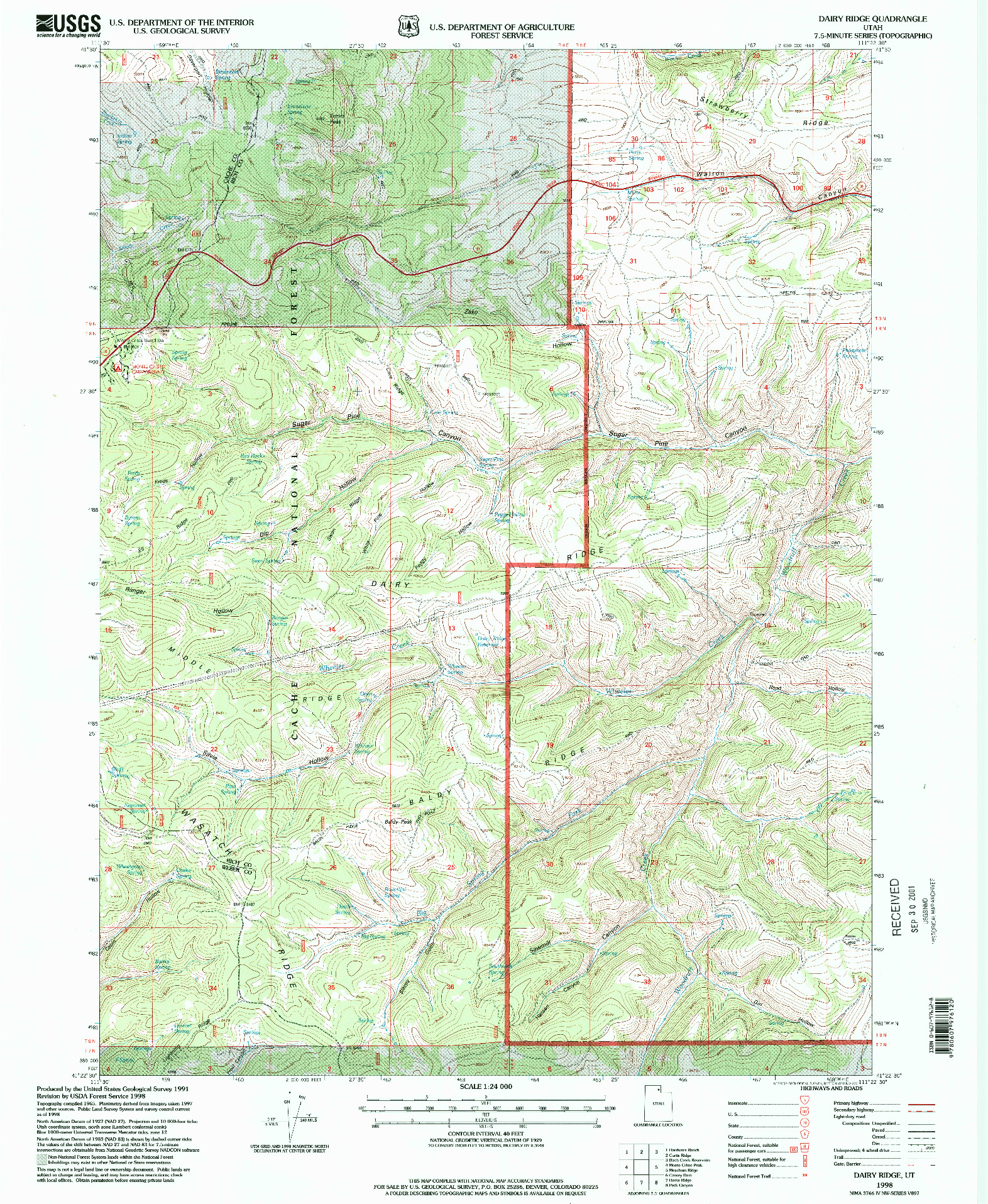 USGS 1:24000-SCALE QUADRANGLE FOR DAIRY RIDGE, UT 1998