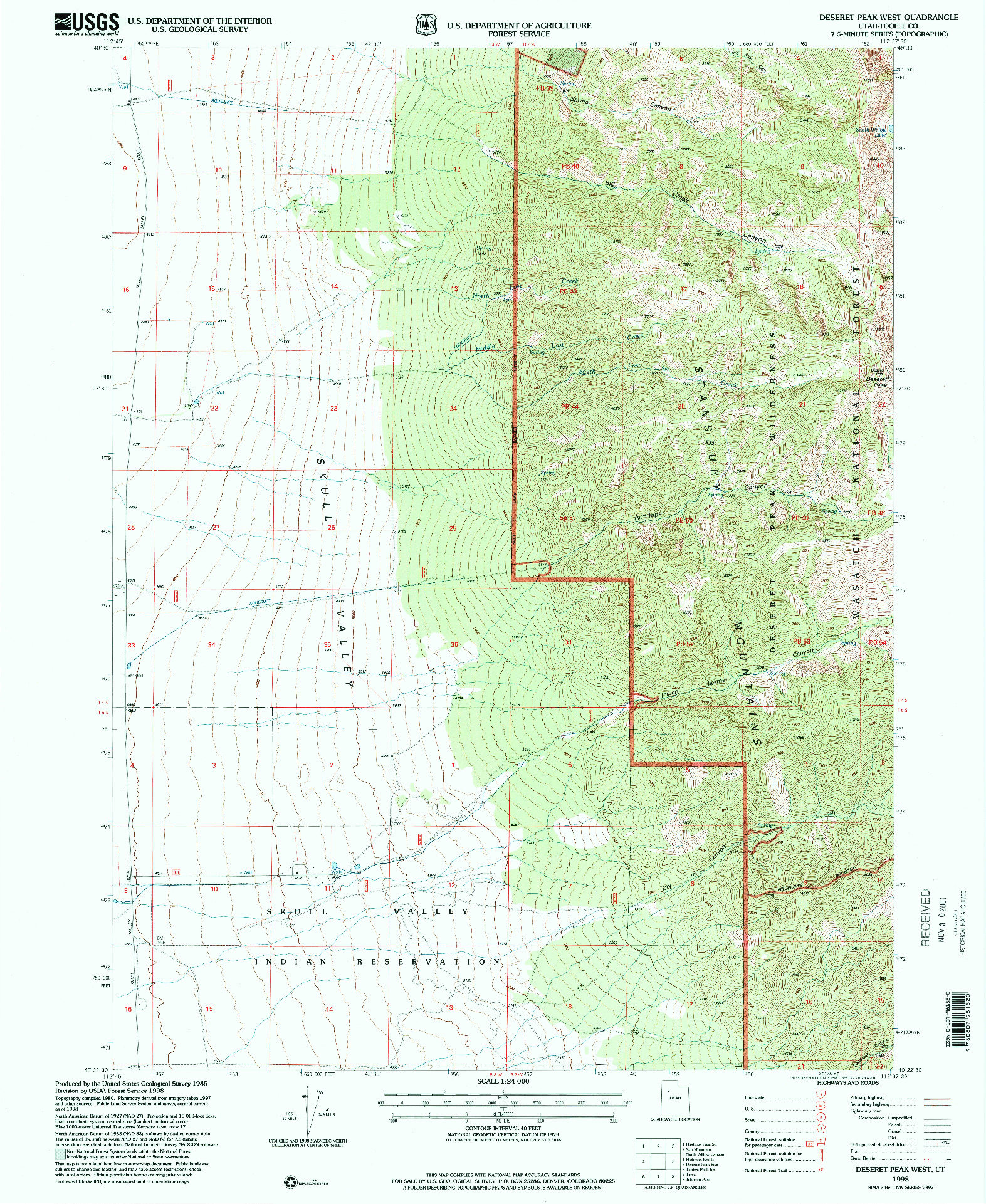 USGS 1:24000-SCALE QUADRANGLE FOR DESERET PEAK WEST, UT 1998